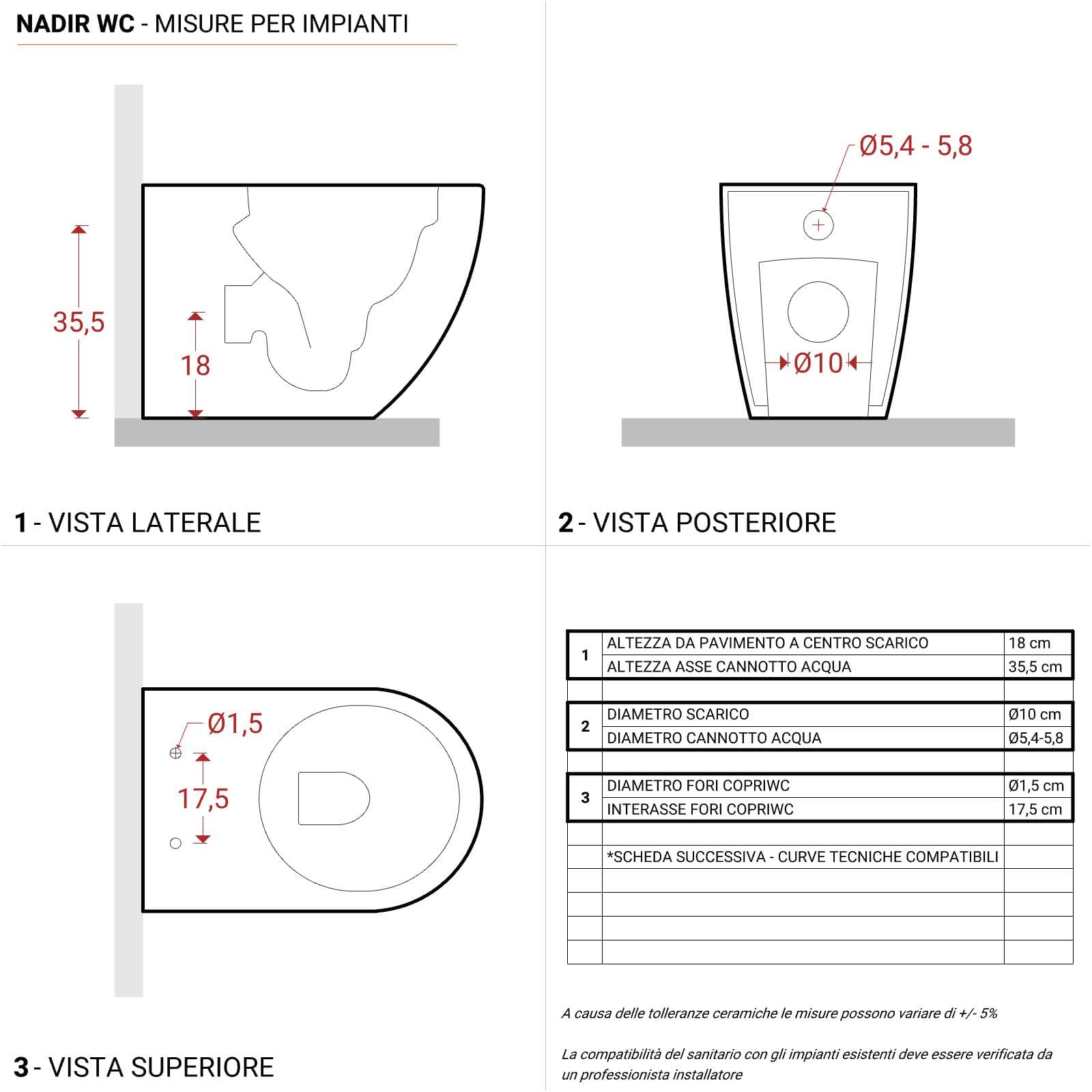 Vaso filomuro a risparmio idrico sedile SoftClose grigio opaco - Nadir