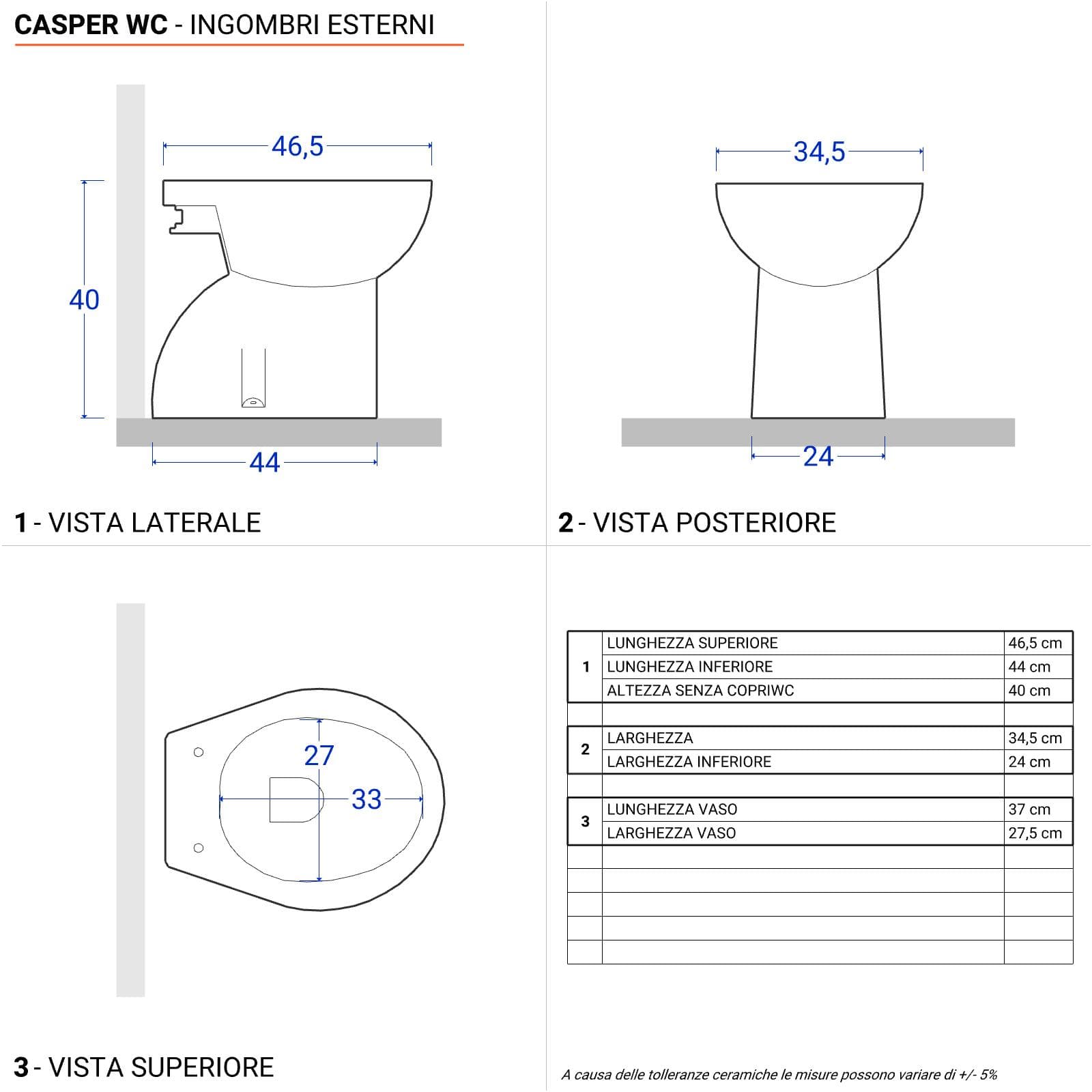 Vaso tradizionale con scarico a terra e sedile softclose bianco - Casper
