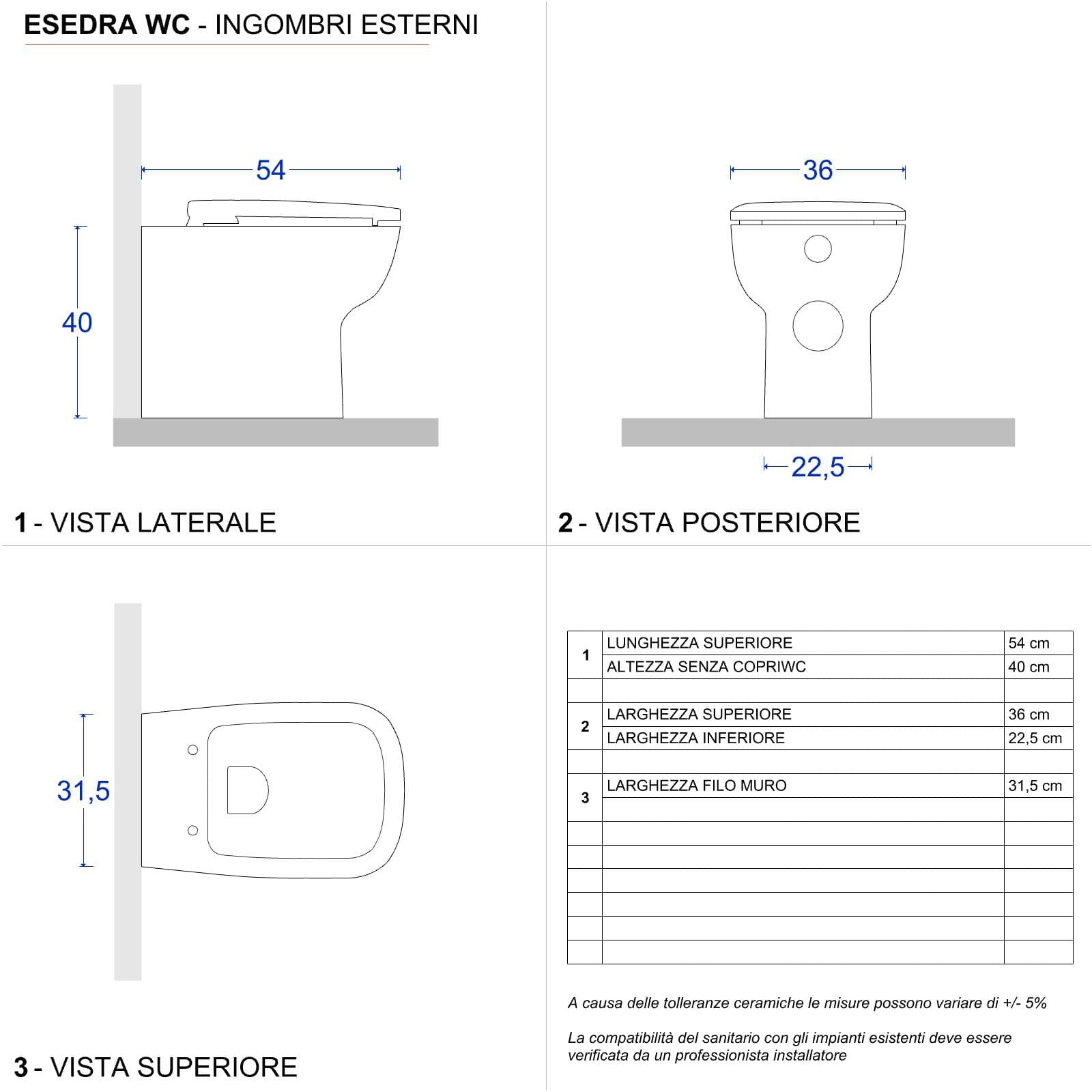 Vaso filomuro con scarico traslato completo di sedile - Esedra di Ideal Standard