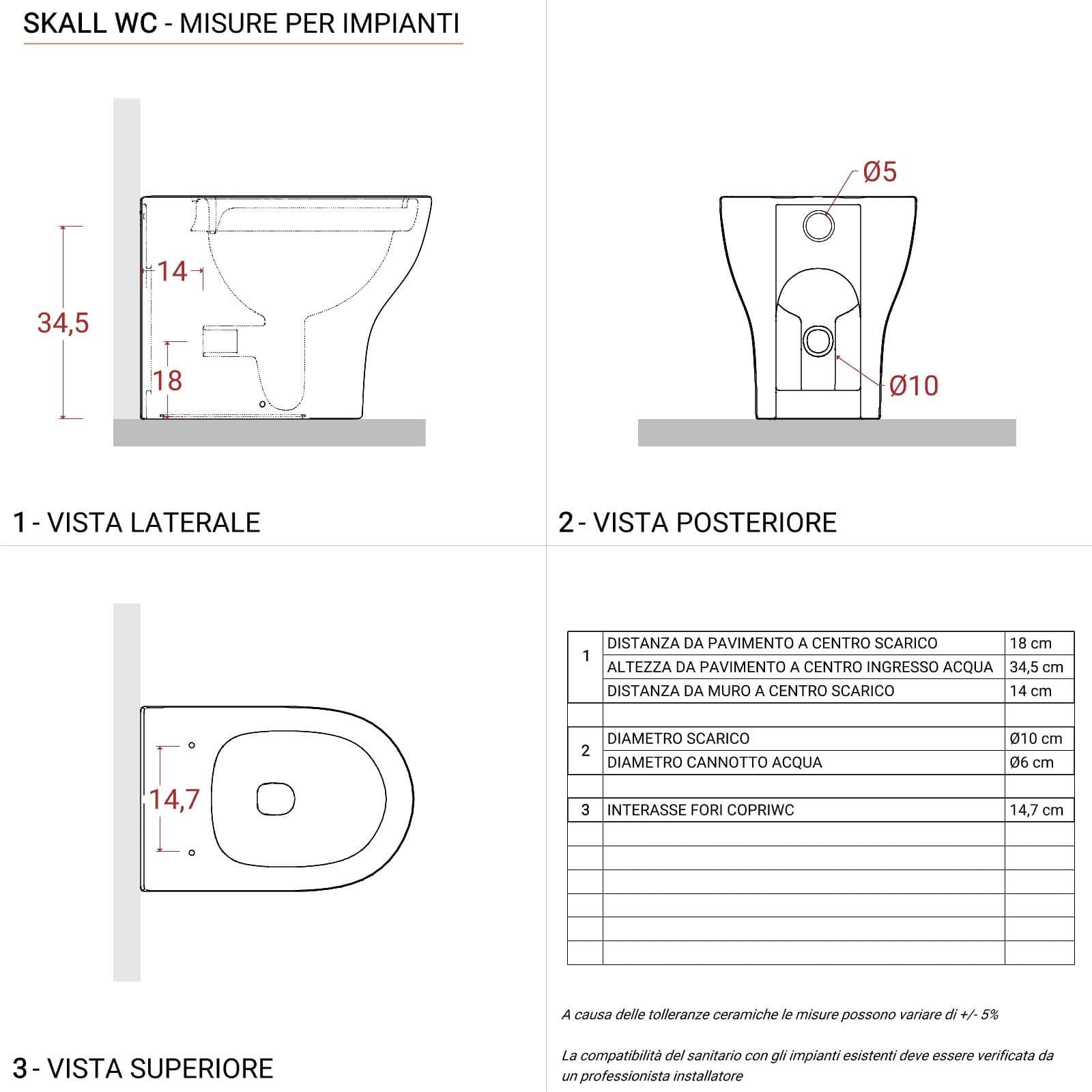 Vaso filomuro in ceramica bianco lucido - Skall