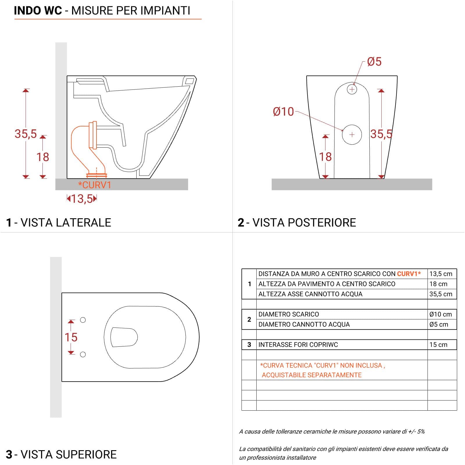 Vaso filomuro in ceramica bianco opaco con sedile softclose - Volga Plus