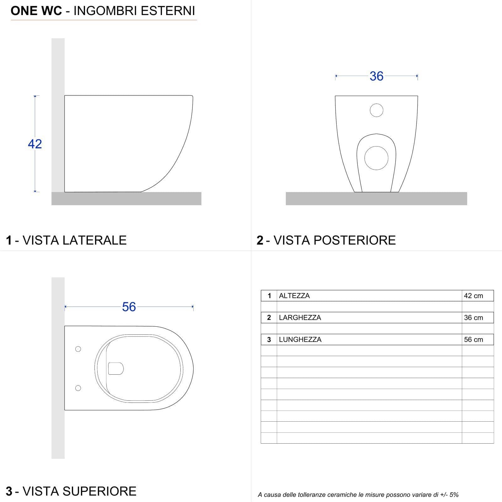 Vaso filomuro in ceramica con scarico traslato e copriwc softclose - One