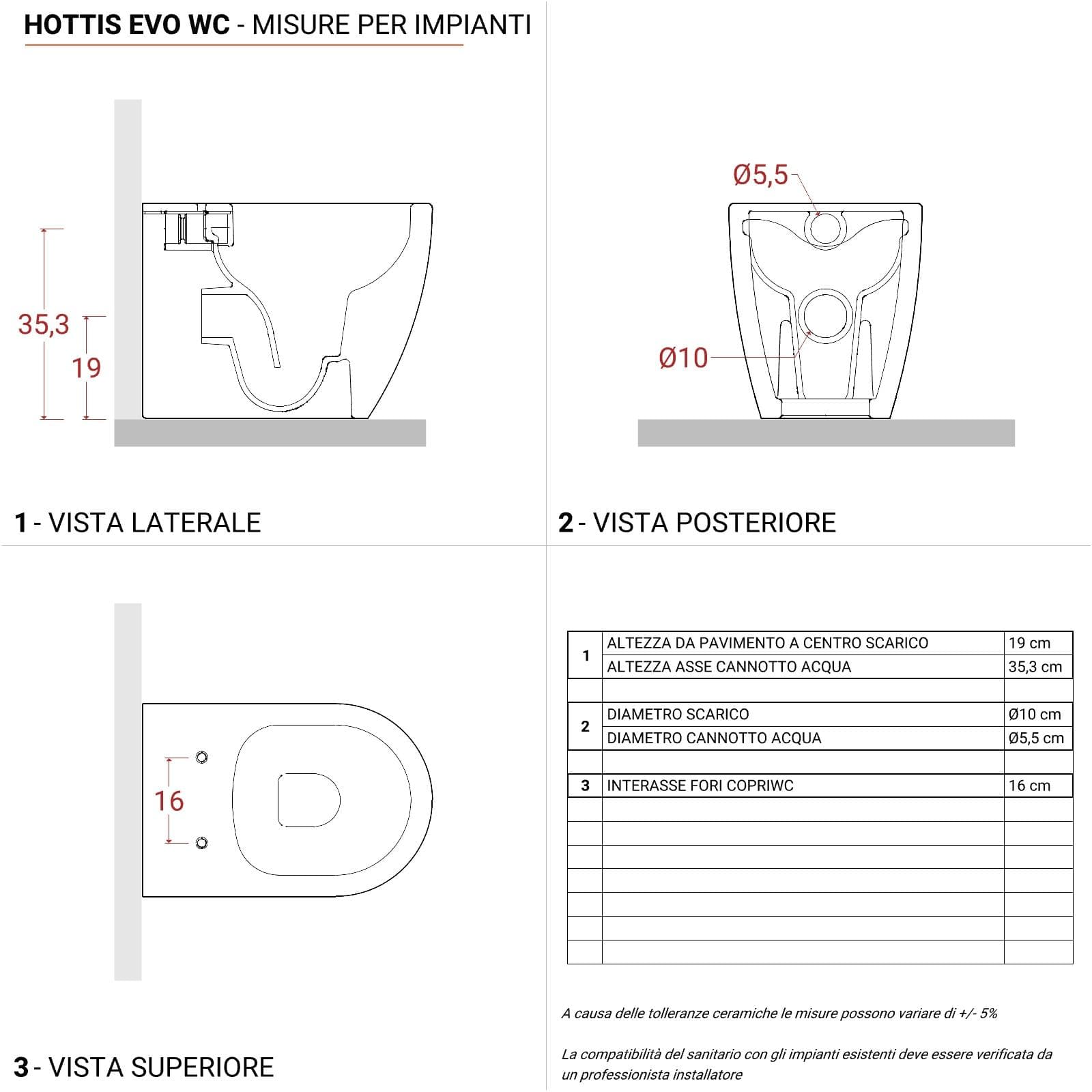 Vaso filomuro in ceramica con sedile avvolgente soft-close - Hottis Evo