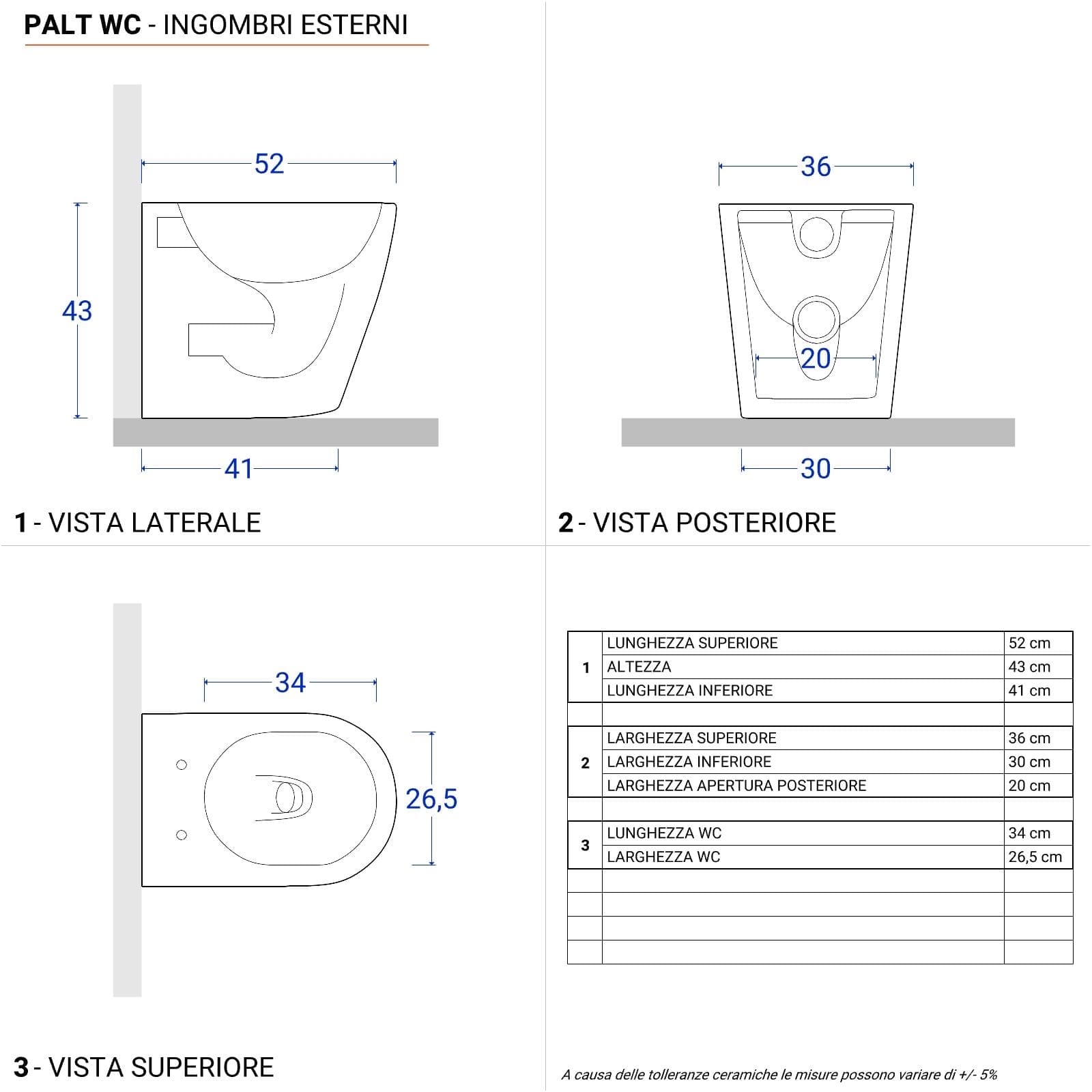 Vaso filomuro in ceramica con sedile softclose e sgancio rapido - Palt