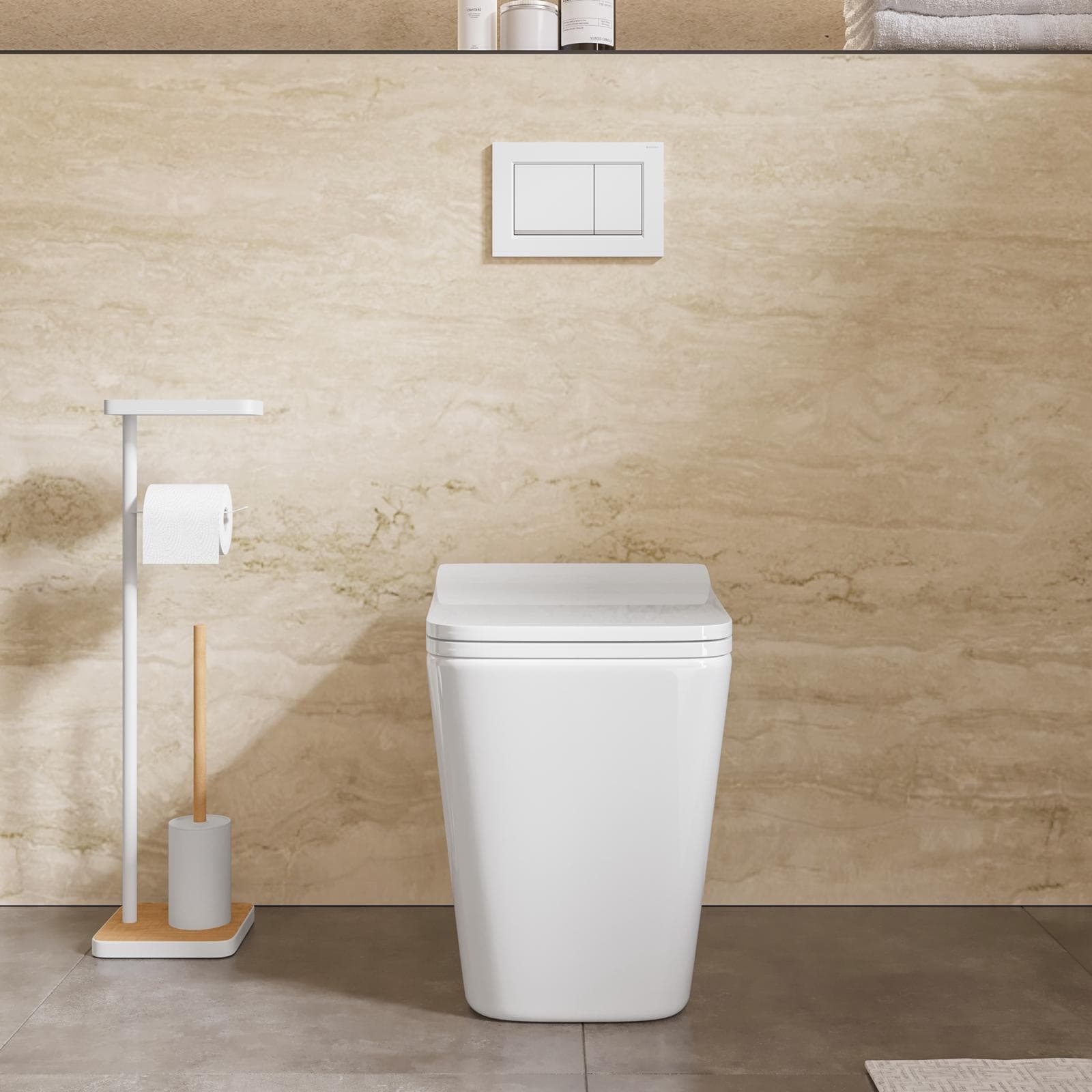 Vaso filomuro in ceramica lucida con scarico traslato e sedile Soft Close - Lena
