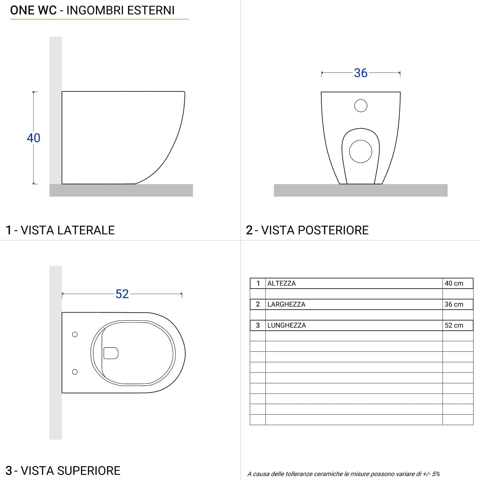 Vaso filomuro in ceramica rimless con copriwc termoindurente softclose - One