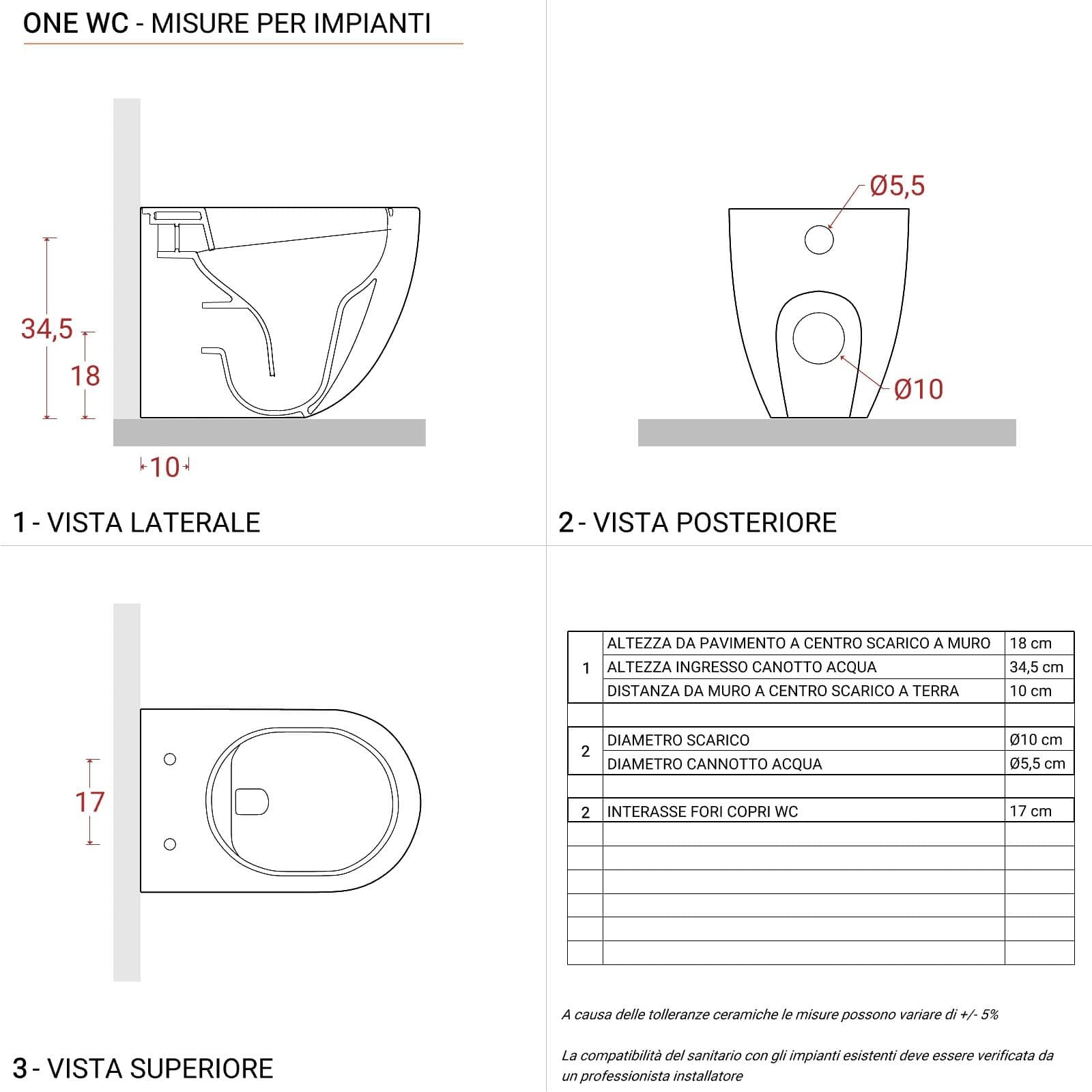 Vaso filomuro in ceramica rimless con copriwc termoindurente softclose - One