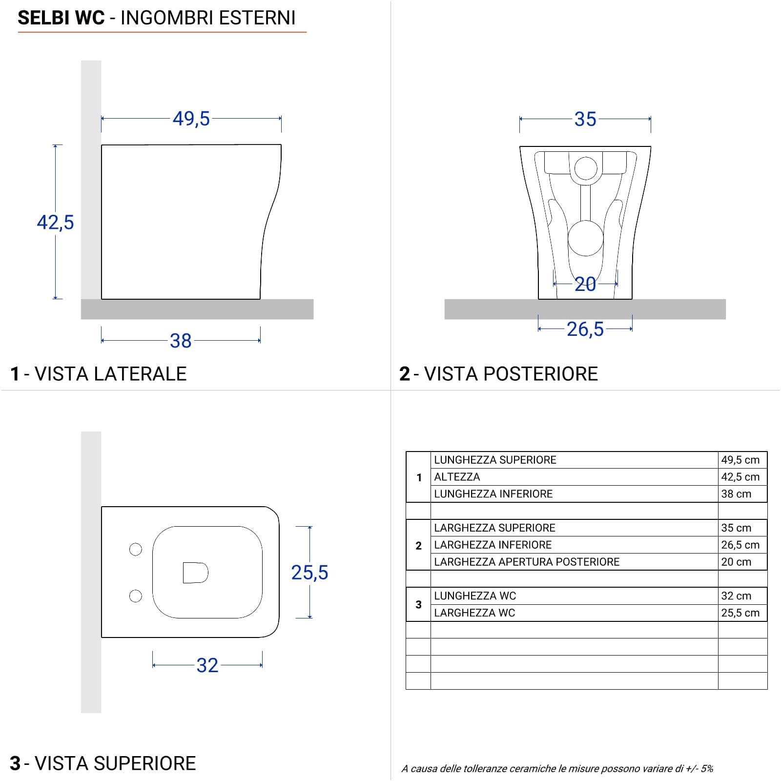 Vaso filomuro in ceramica rimless con sedile softclose - Selbi