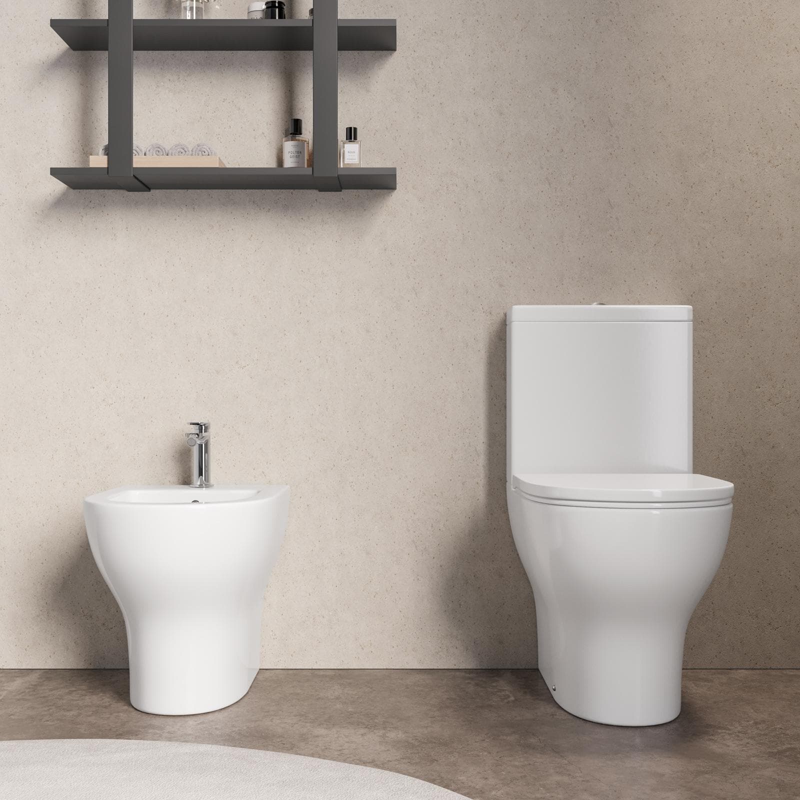 Vaso filomuro monoblocco con copriwc e bidet bianco lucido - Skall