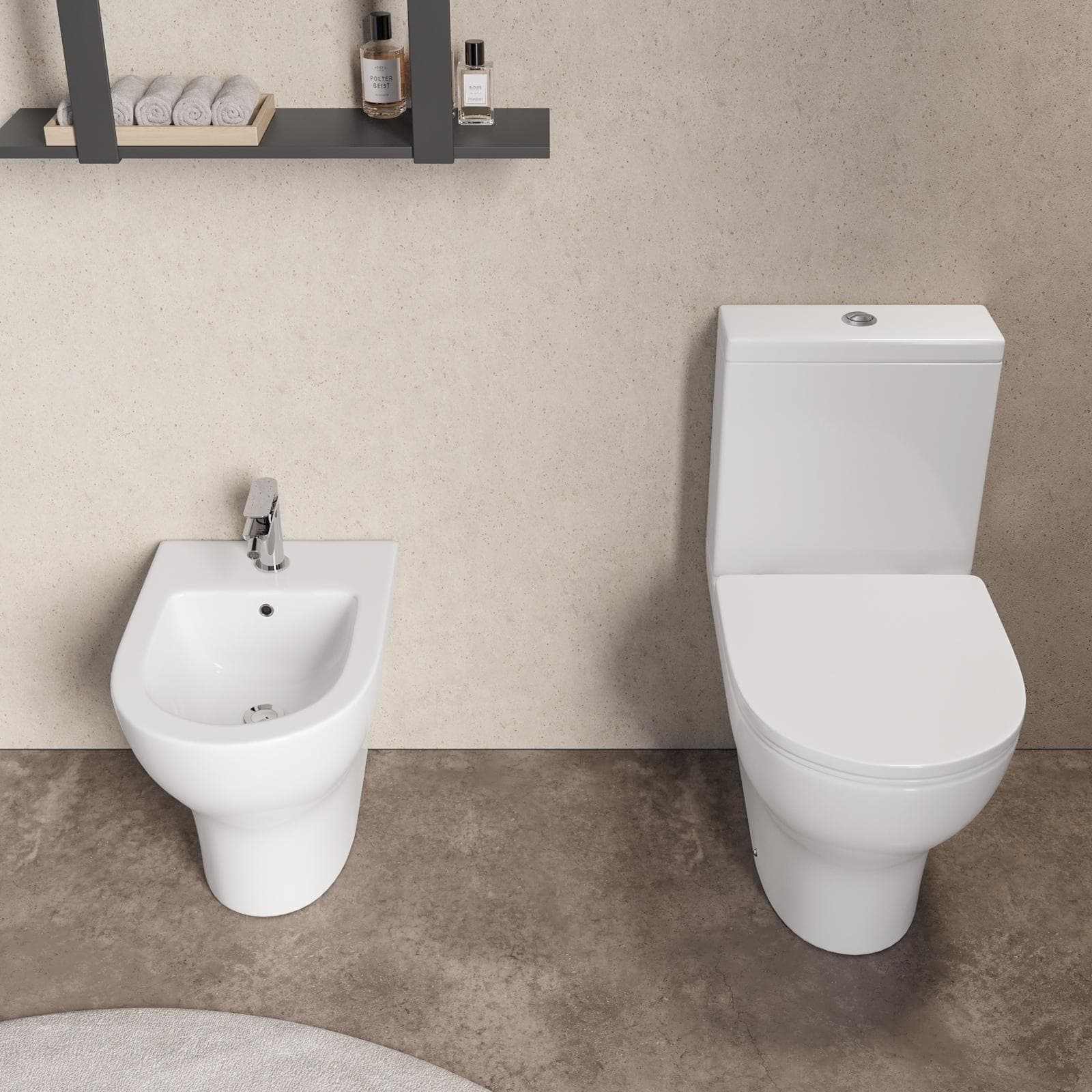 Vaso filomuro monoblocco con copriwc e bidet bianco lucido - Skall
