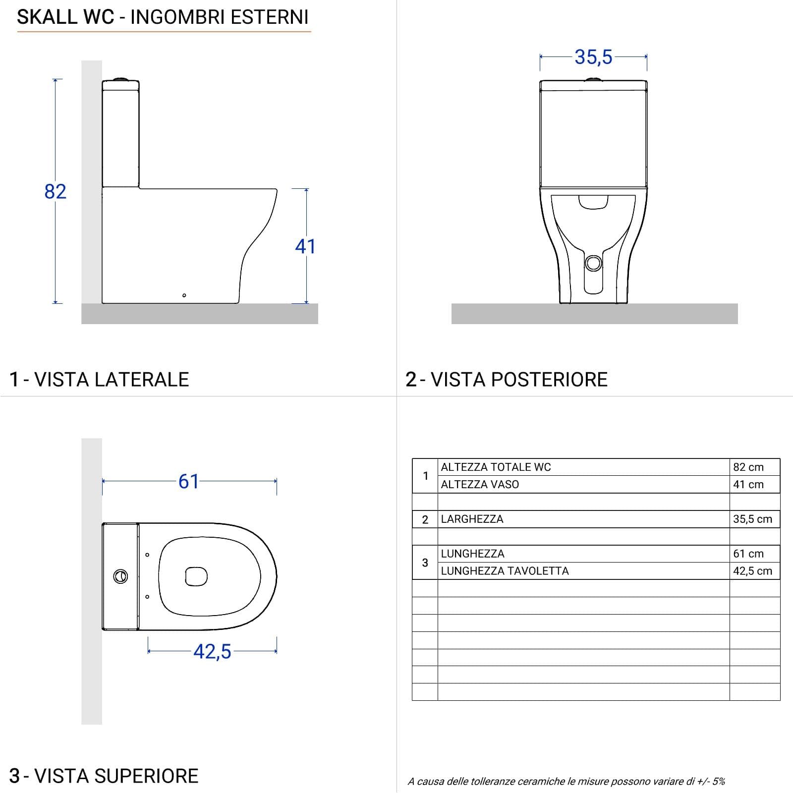 Vaso filomuro monoblocco con copriwc e bidet bianco lucido - Skall