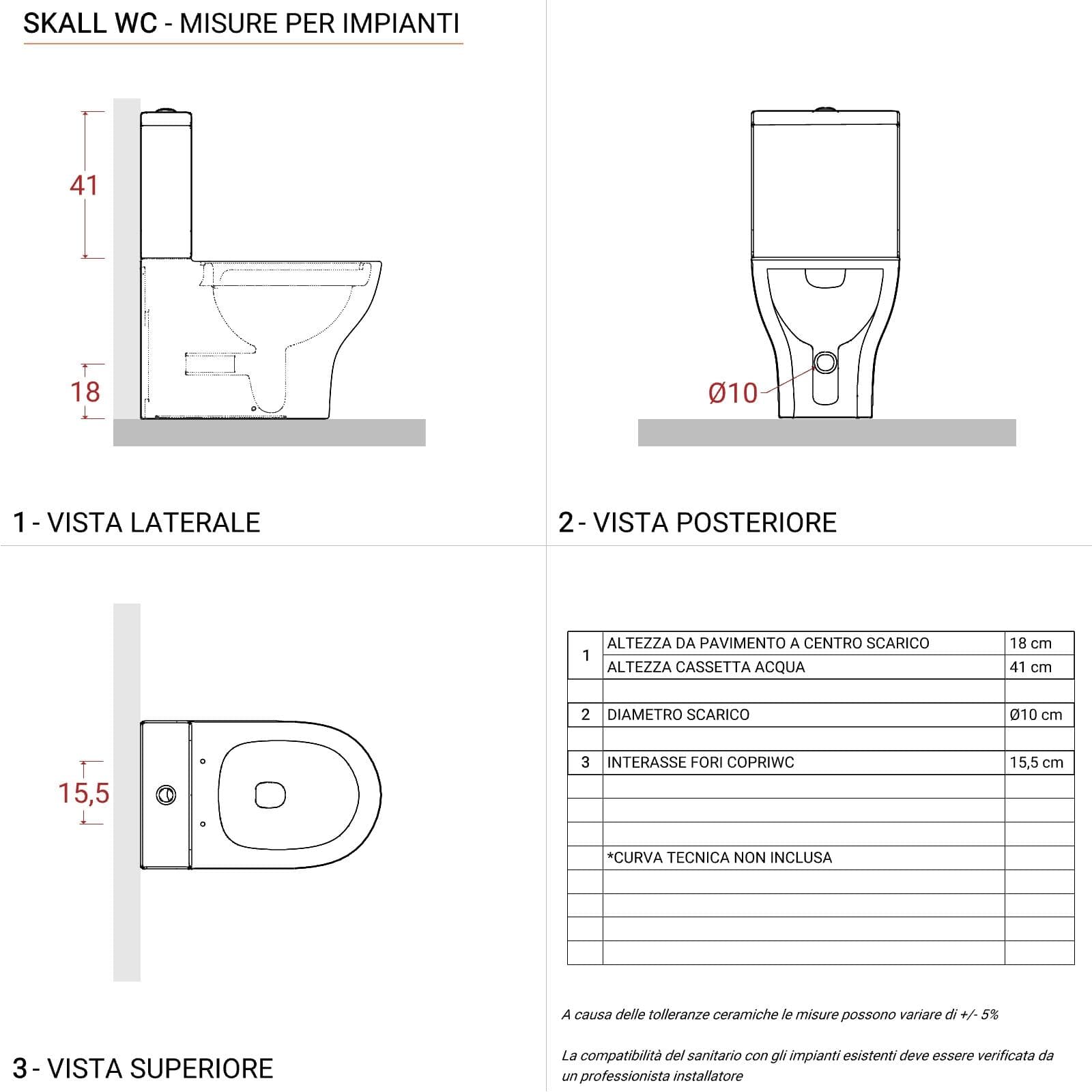 Vaso filomuro monoblocco con copriwc e bidet bianco lucido - Skall