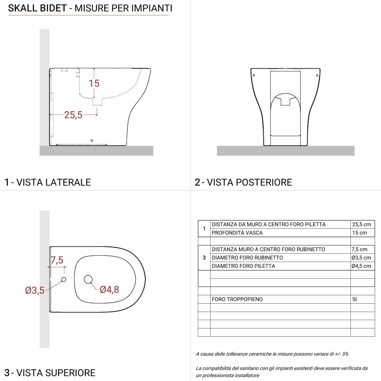Vaso filomuro monoblocco con copriwc e bidet bianco lucido - Skall