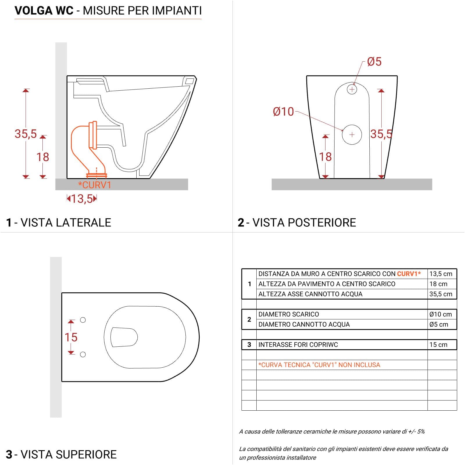 Vaso filomuro in ceramica con sedile in termoindurente SoftClose - Volga