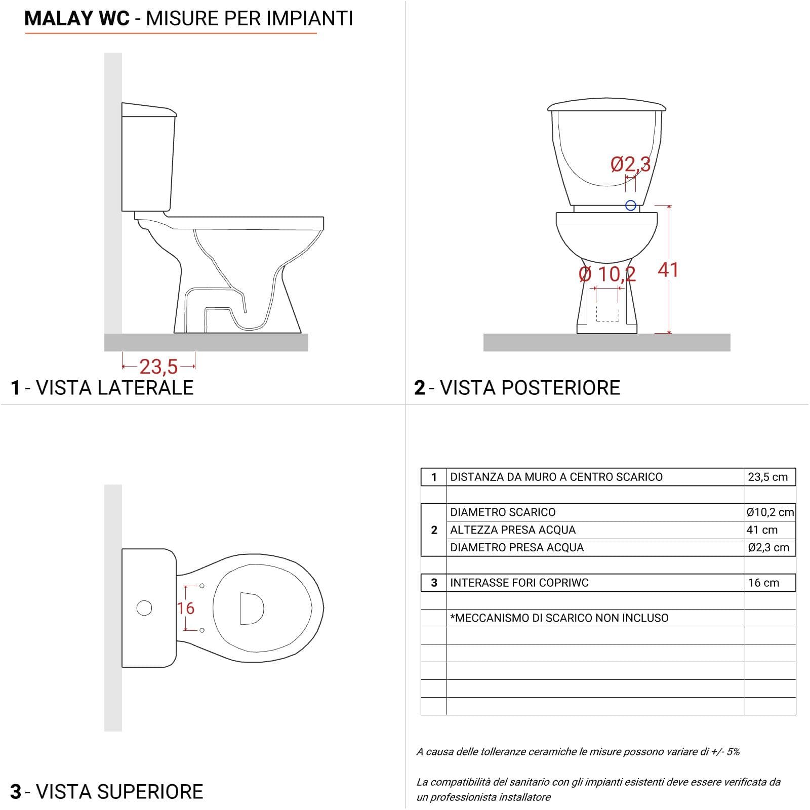 Vaso monoblocco con scarico a terra e sedile bianco - Malay