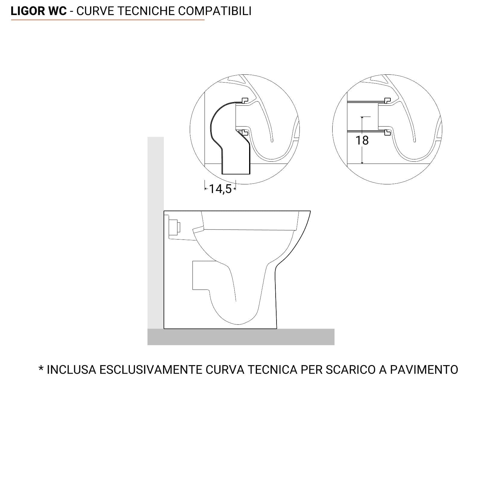 Vaso monoblocco filomuro con scarico a terra o a parete con cassetta e sedile - Ligor