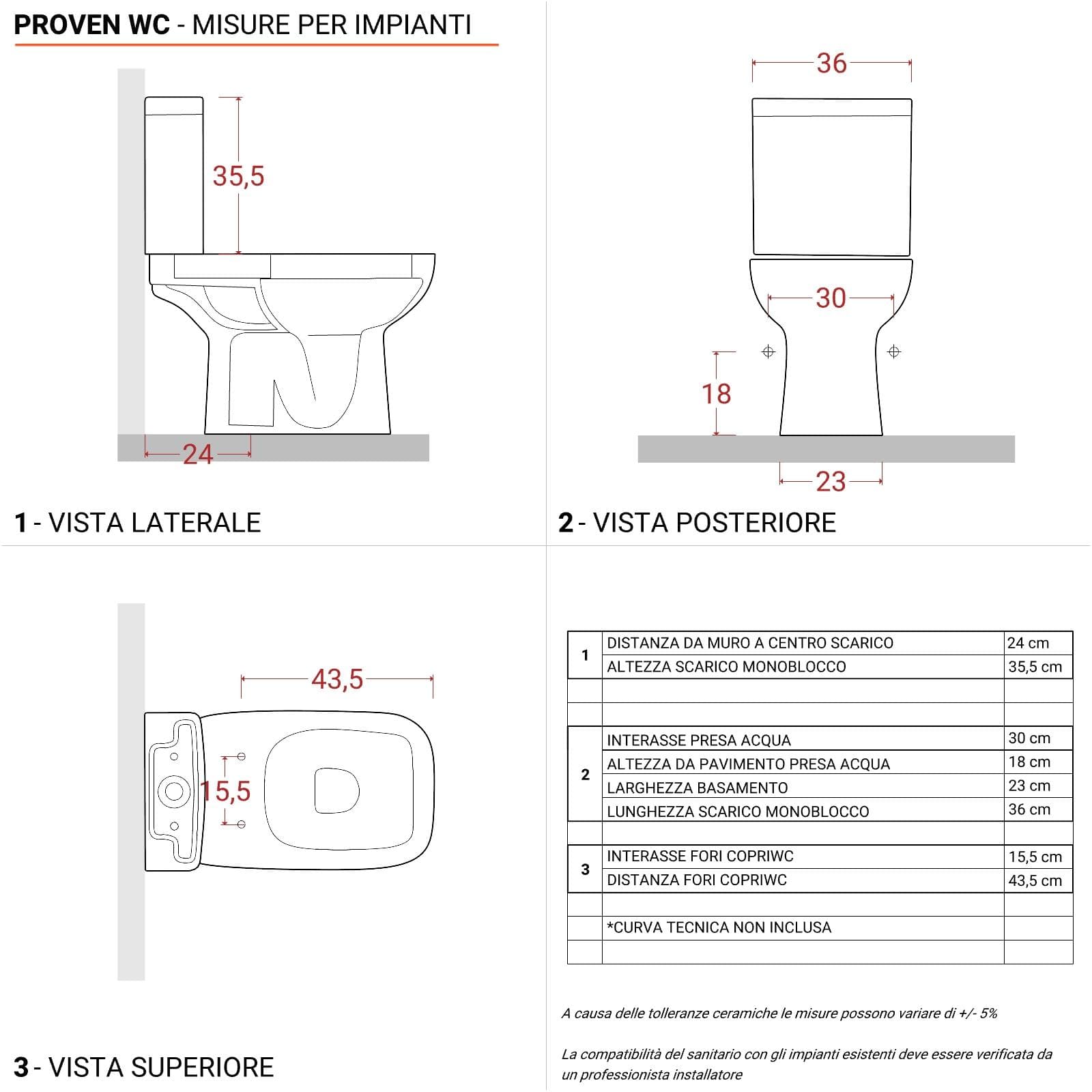 Vaso monoblocco tradizionale in ceramica con scarico a terra completo di cassetta - Proven