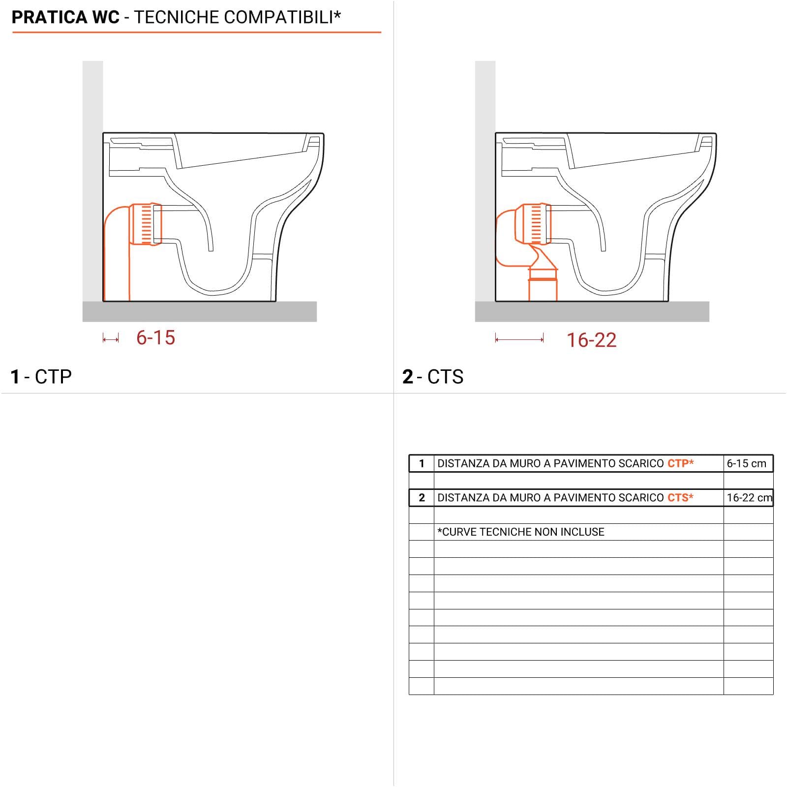 Vaso singolo Azzurra Pratica in ceramica wc con sedile scarico traslato water filomuro