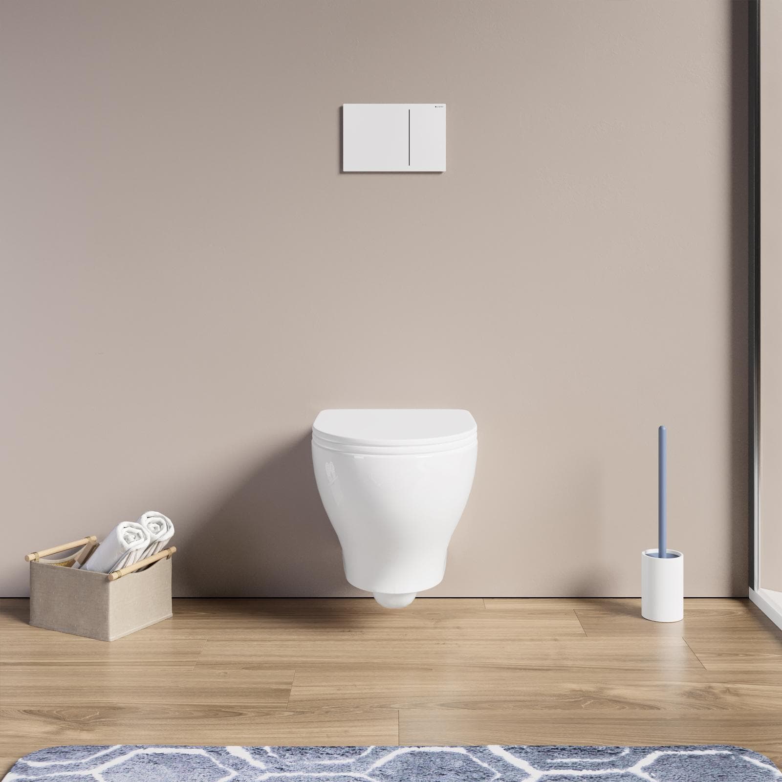 Vaso singolo in ceramica sospeso Pratica Azzurra completo di copri-wc avvolgente