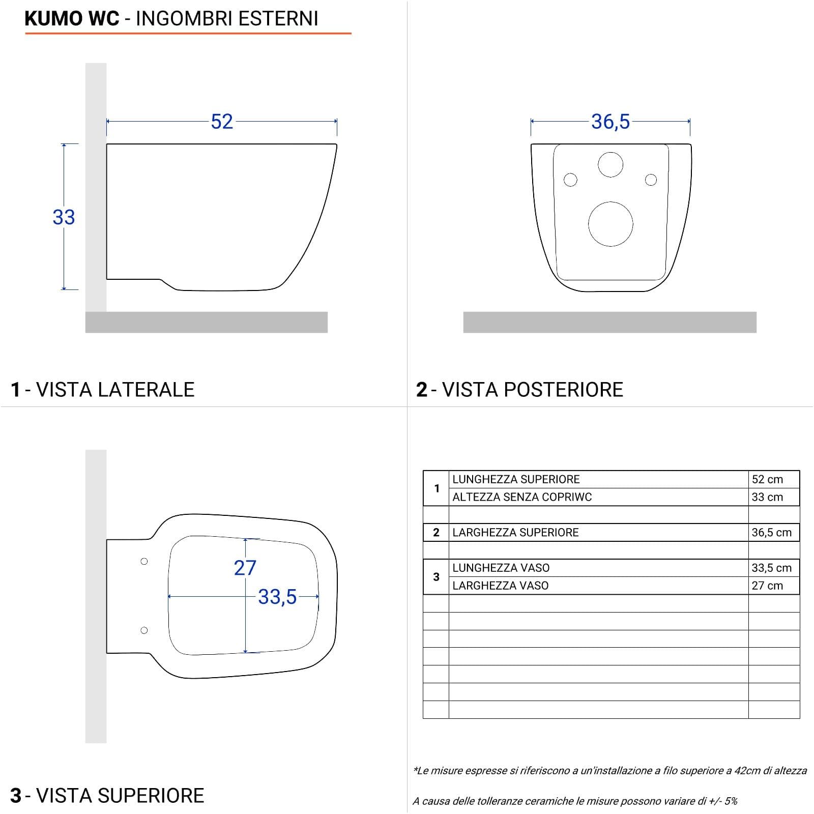 Vaso singolo sospeso ceramica design squadrato 52 cm arredo bagno moderno - Kumo
