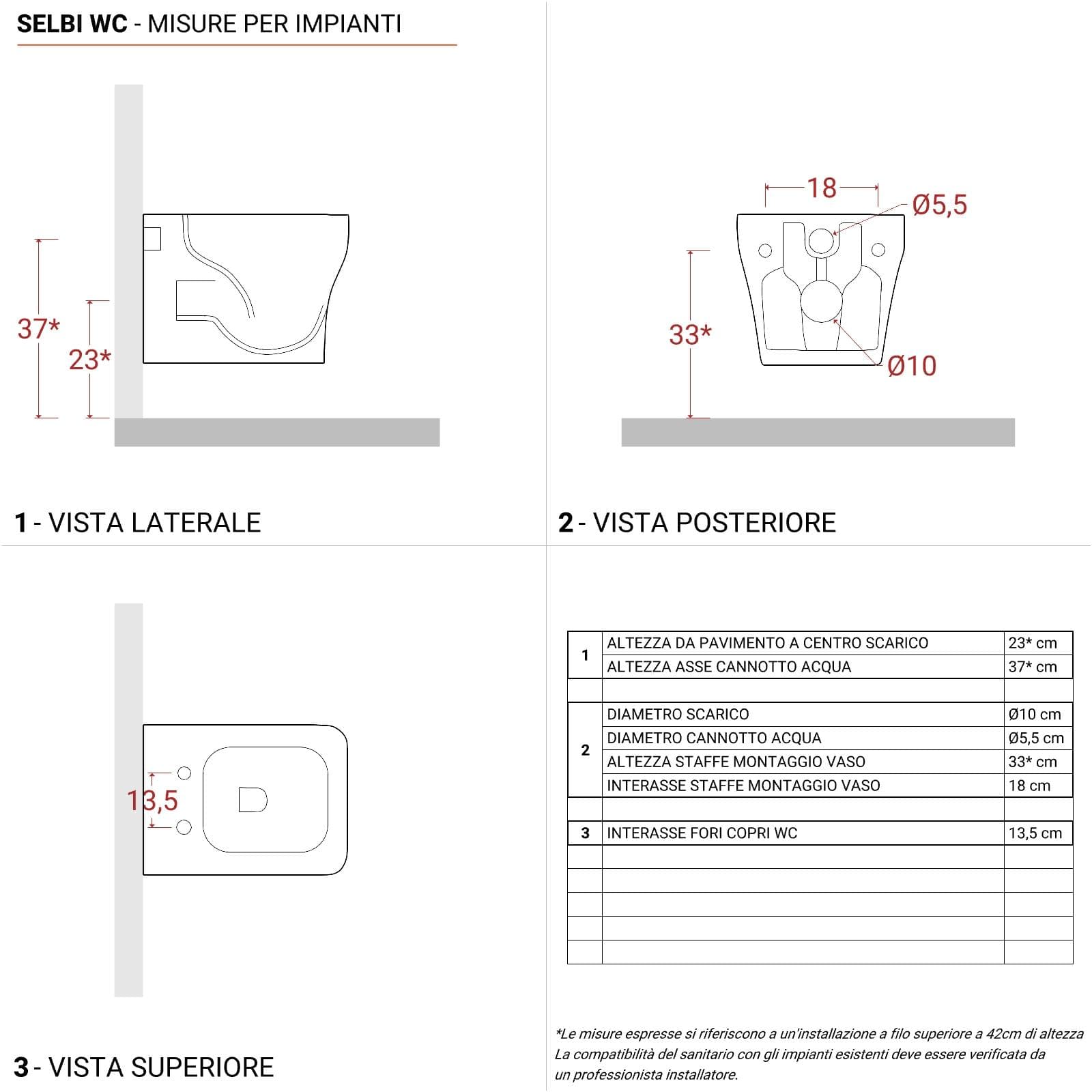 Vaso sospaso in ceramica rimless con sedile softclose - Selbi
