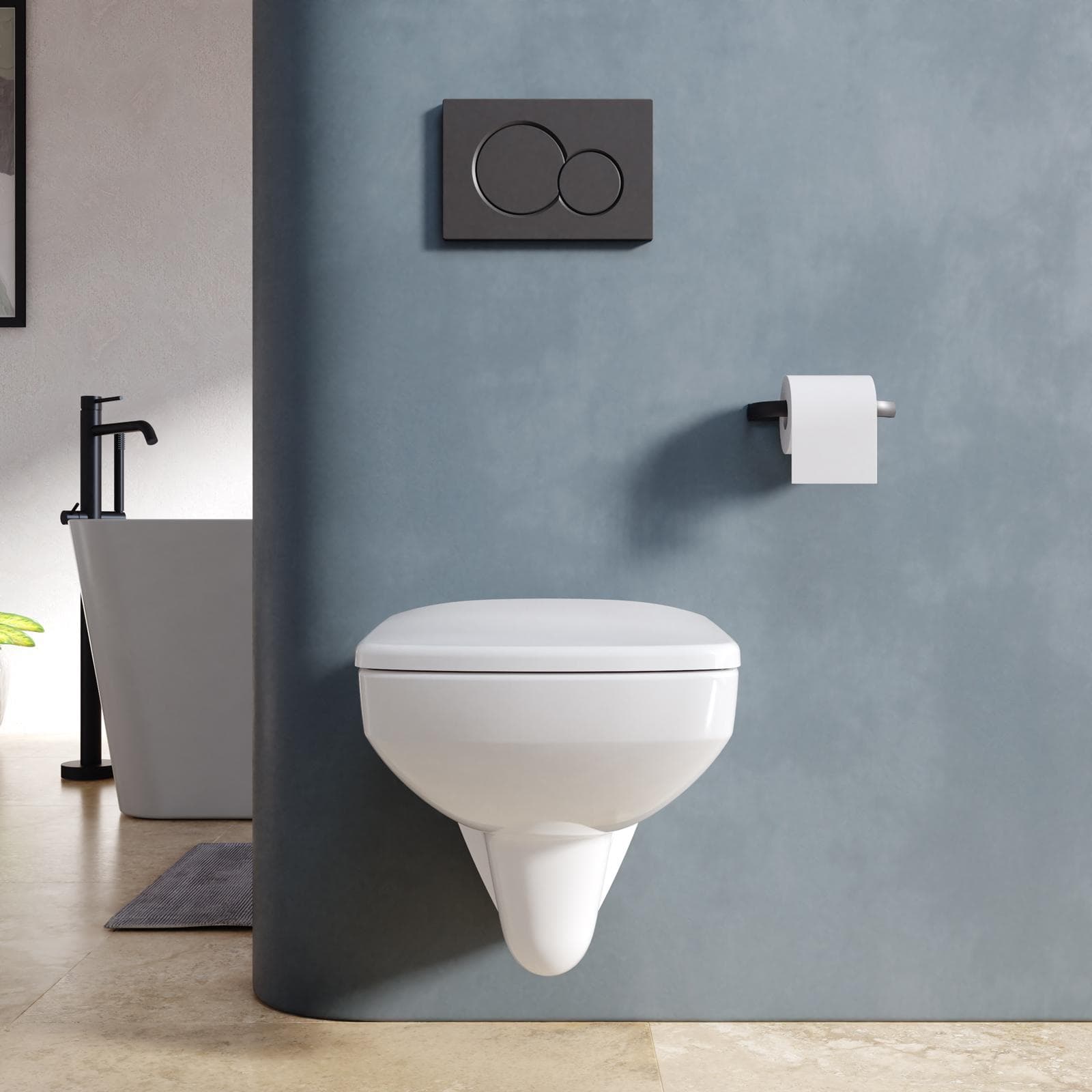 Vaso sospeso a cacciata rimfree sedile cerniere inox Selnova Square - Geberit