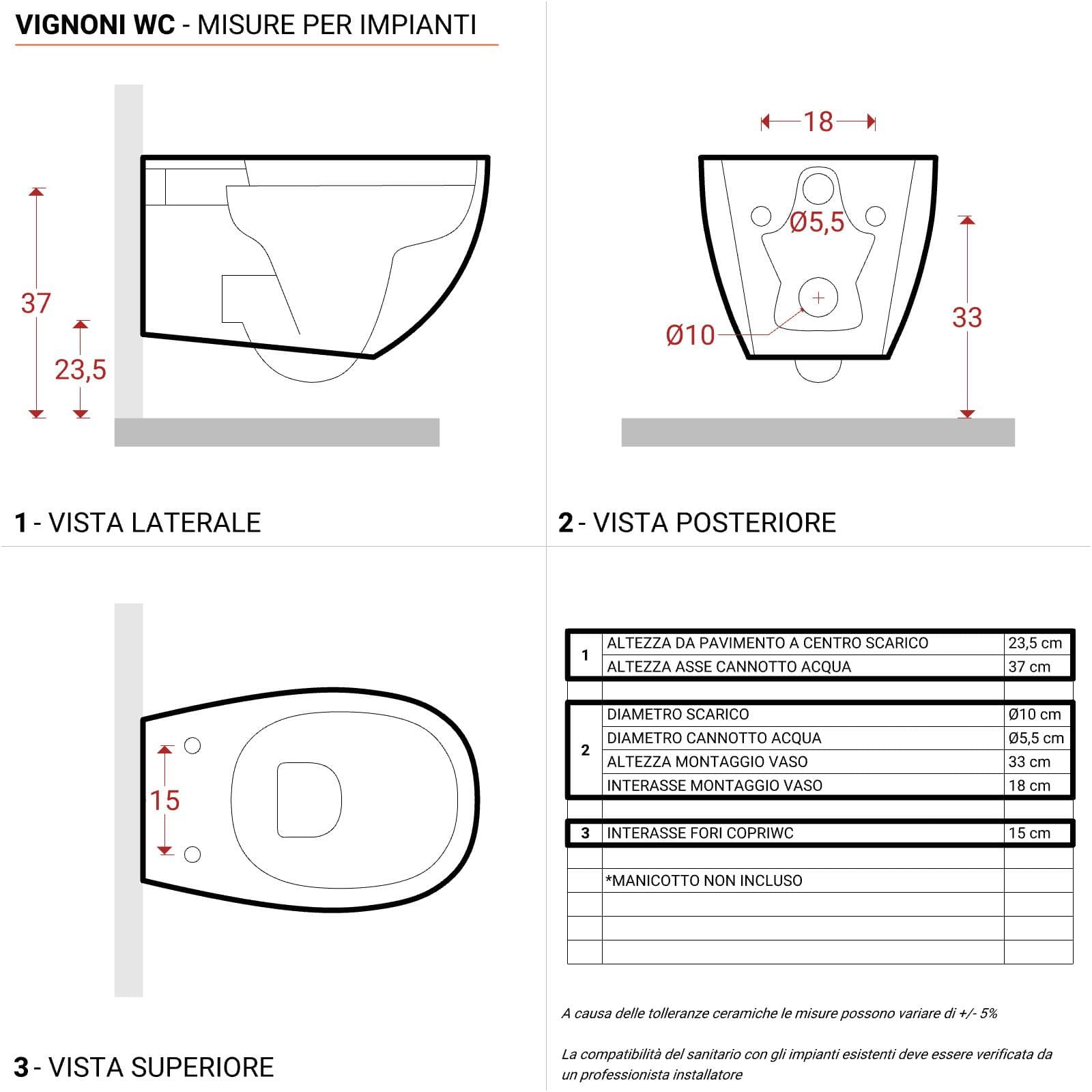 Vaso sospeso colorato sedile 56 cm color nero opaco - Vignoni di Simas