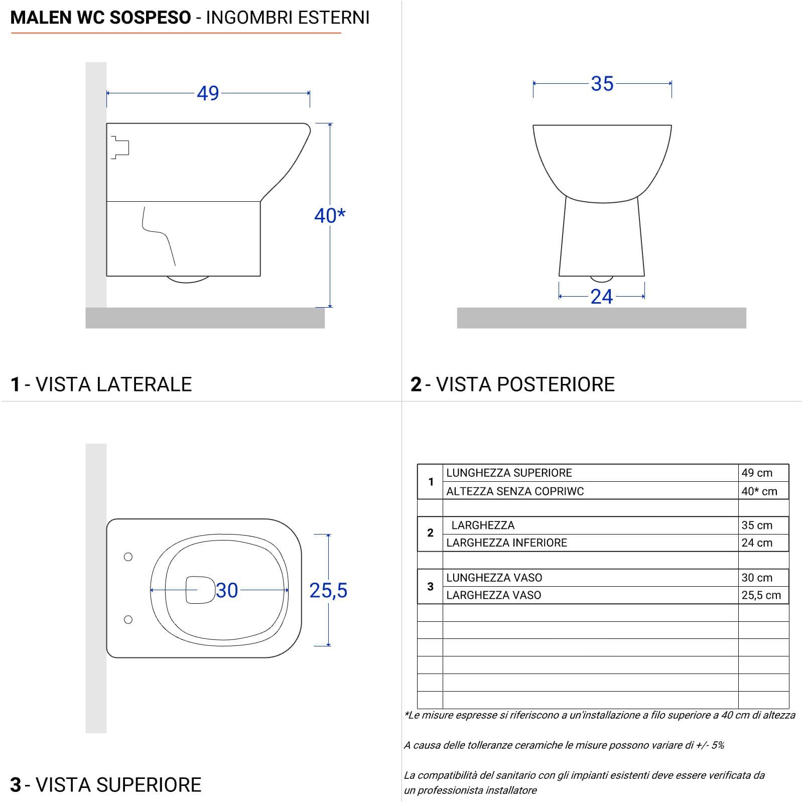 Vaso sospeso e sedile softclose bianco - Malen