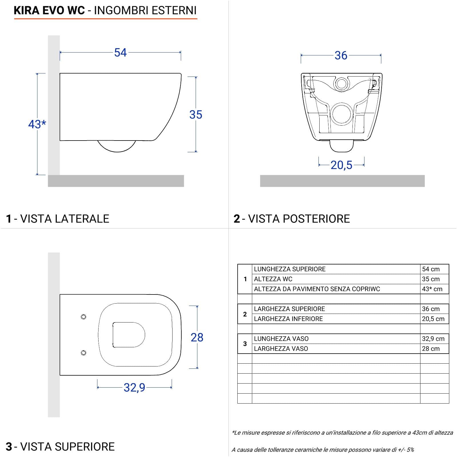 Vaso sospeso in ceramica con sedile avvolgente soft-close bianco - Kira Evo