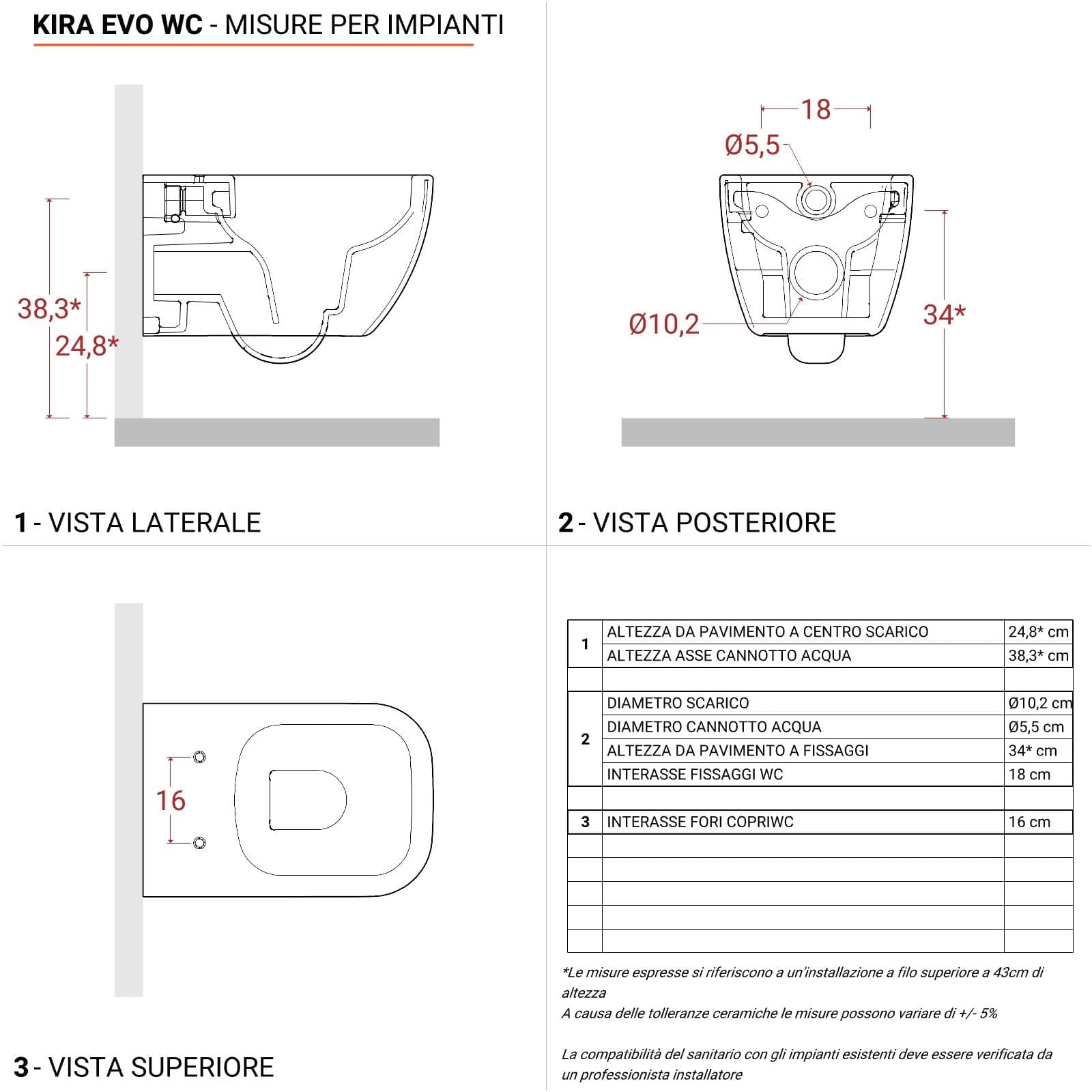 Vaso sospeso in ceramica con sedile avvolgente soft-close bianco - Kira Evo