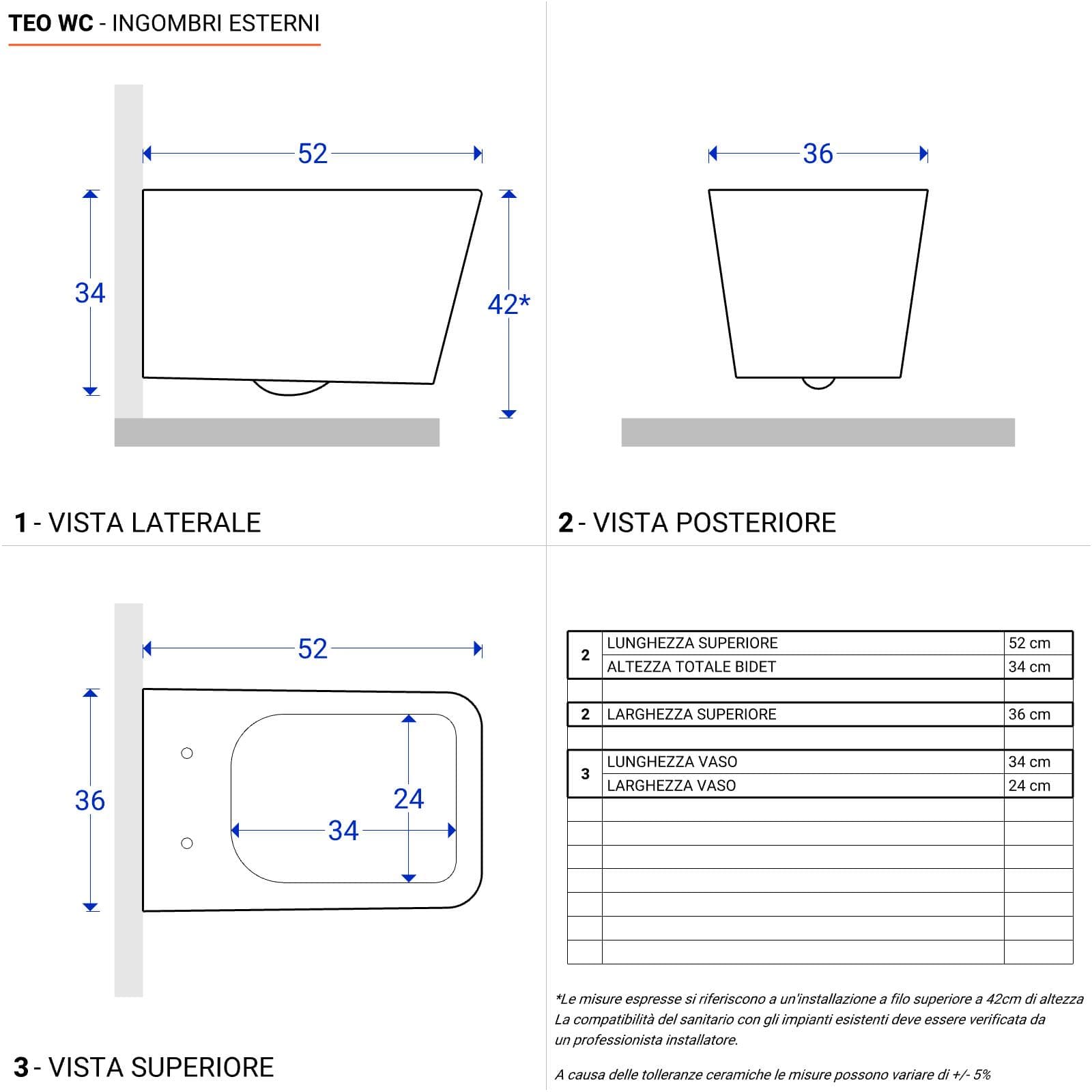 Vaso sospeso rimless sedile SoftCLose bianco lucido - Teo