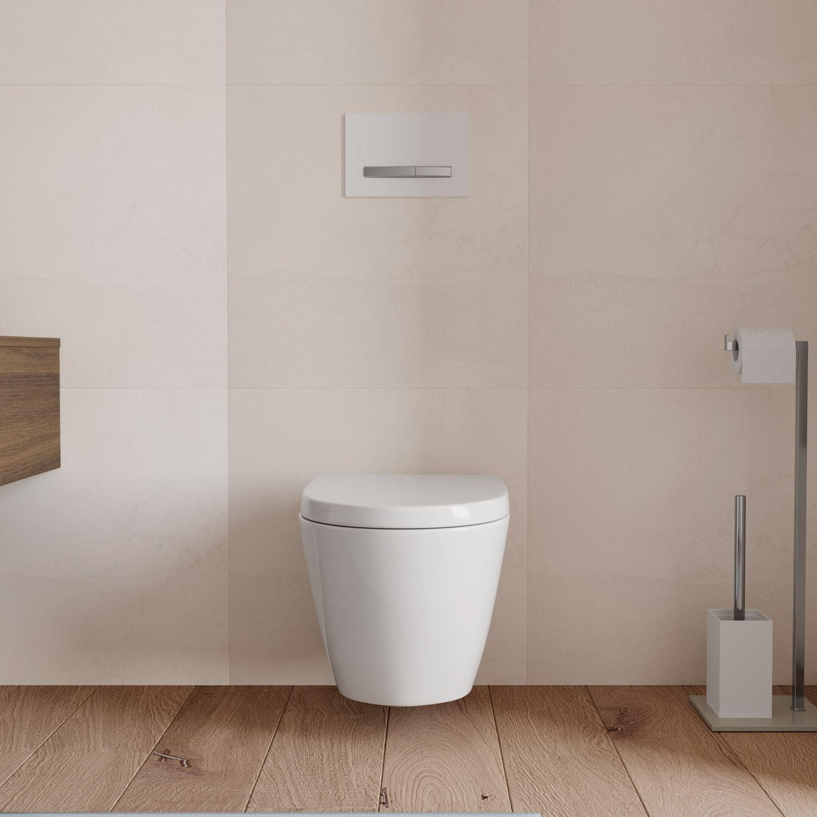 Vaso sospeso in ceramica wc rimless senza brida con sedile bianco - Hottis