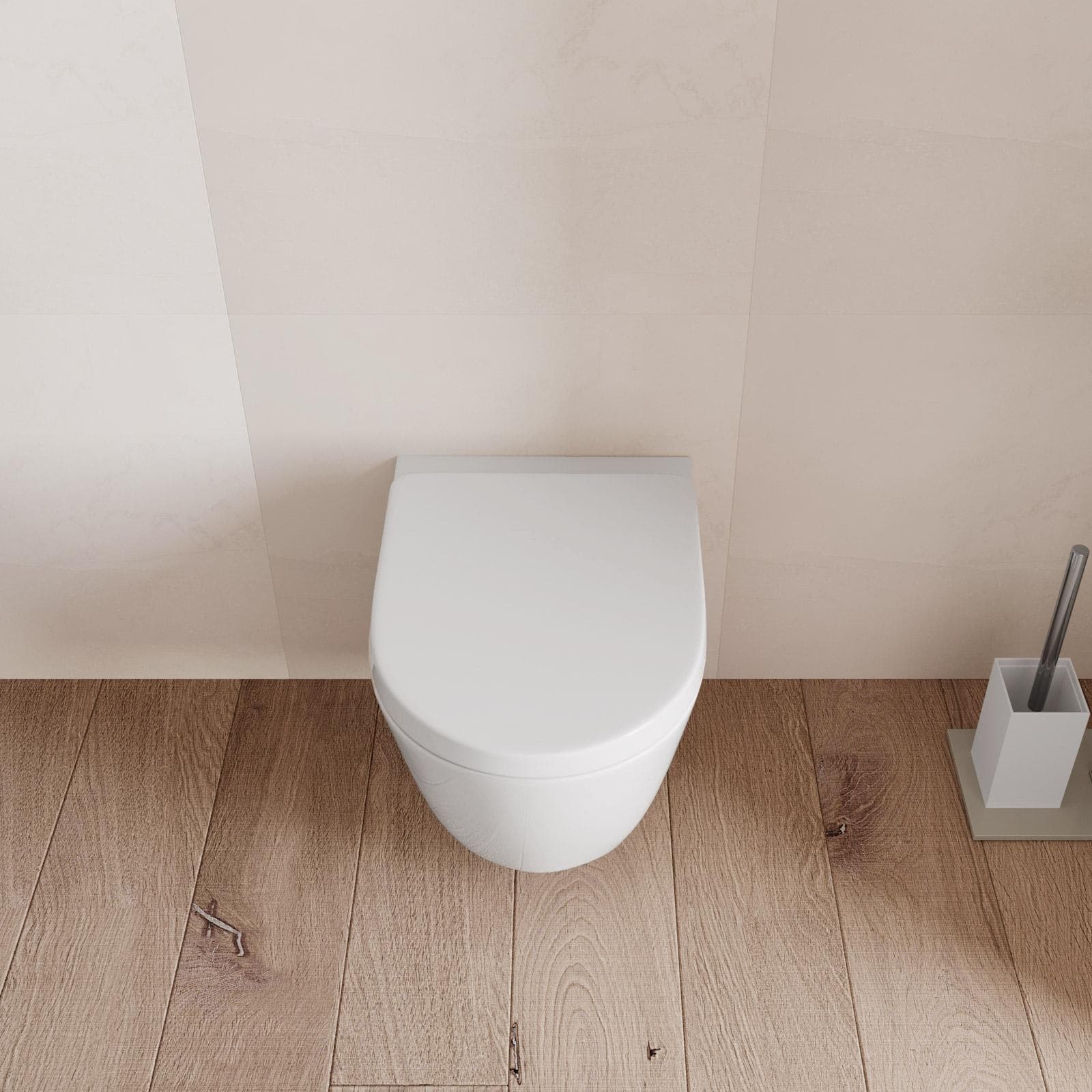 Vaso sospeso in ceramica wc rimless senza brida con sedile bianco - Hottis