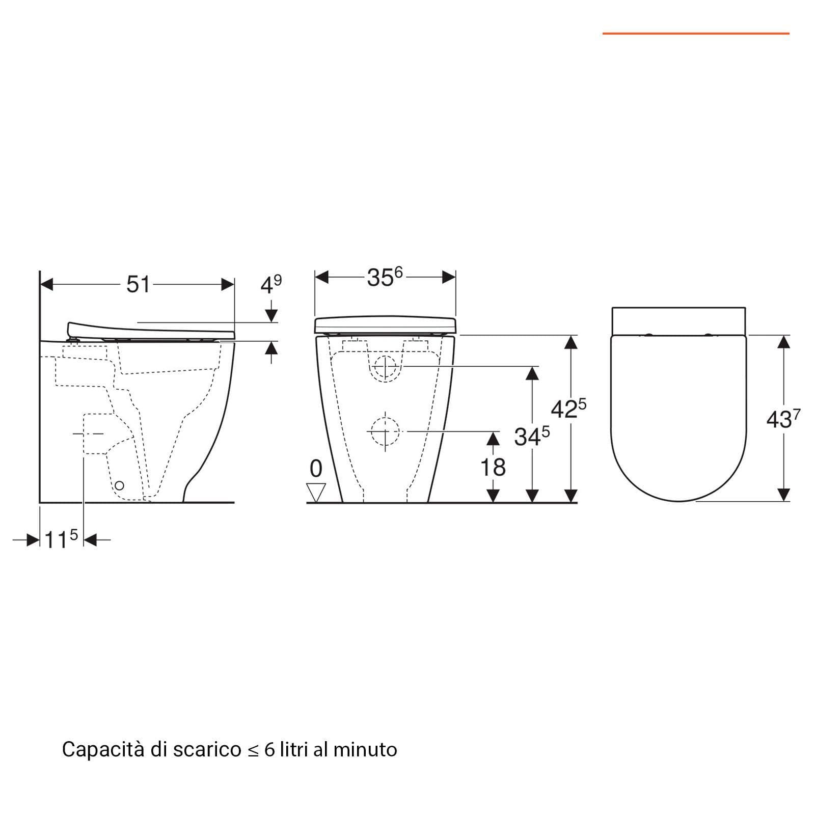 Vaso filomuro rialzato a cacciata rimfree con sedile SoftClose Serie Acanto - Geberit