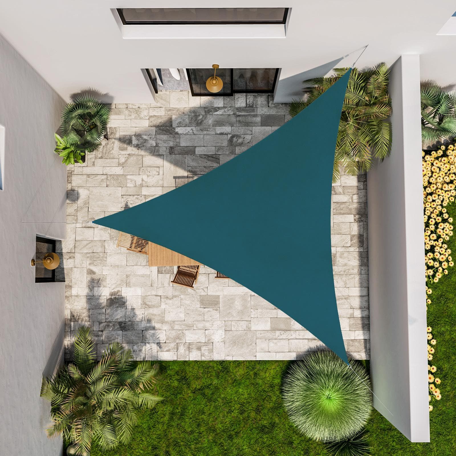 Vela da giardino triangolare 3,6x3,6x3,6 m in poliestere idrorepellente blu petrolio 180 gr - Solaris