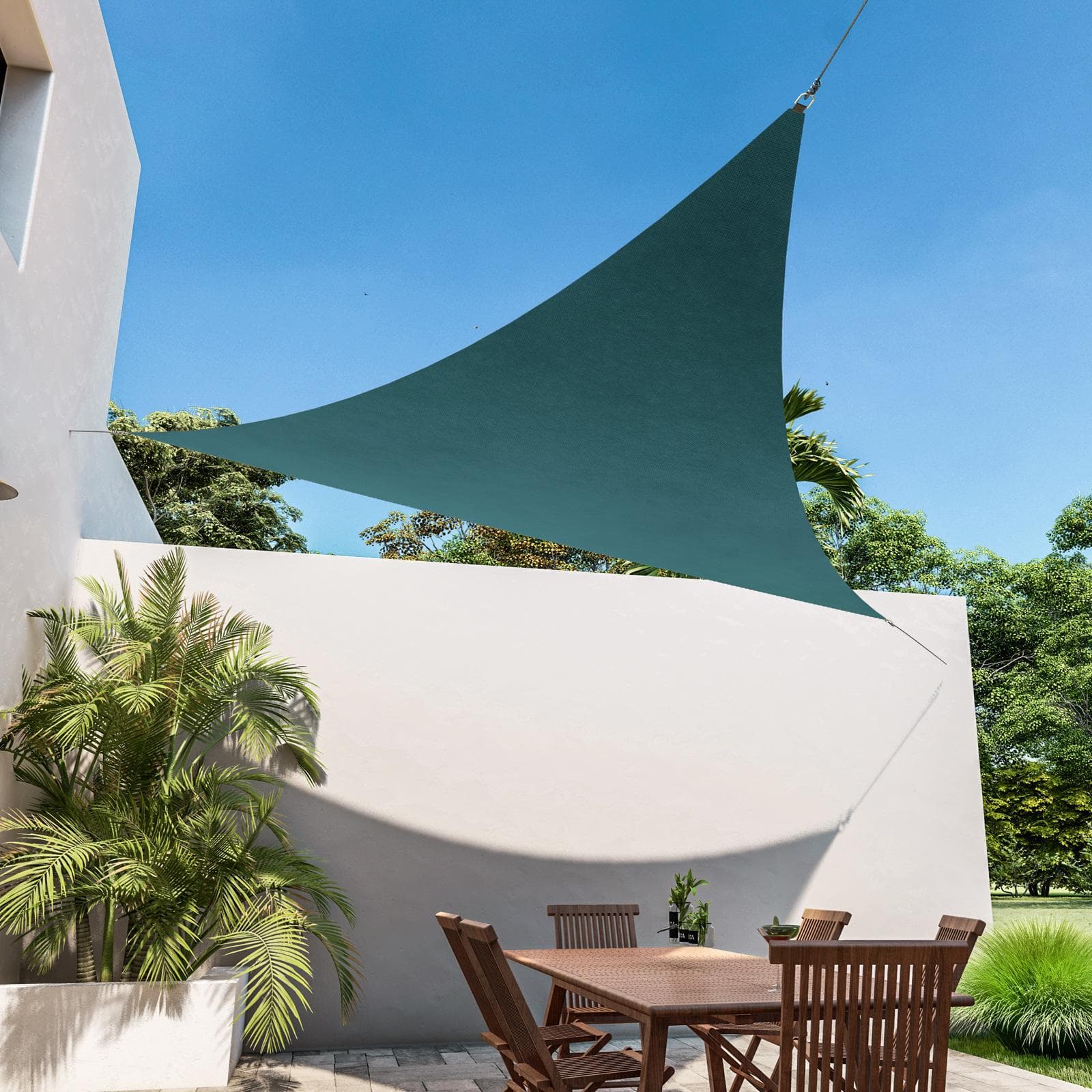 Vela da giardino triangolare 3,6x3,6x3,6 m in poliestere idrorepellente blu petrolio 180 gr - Solaris