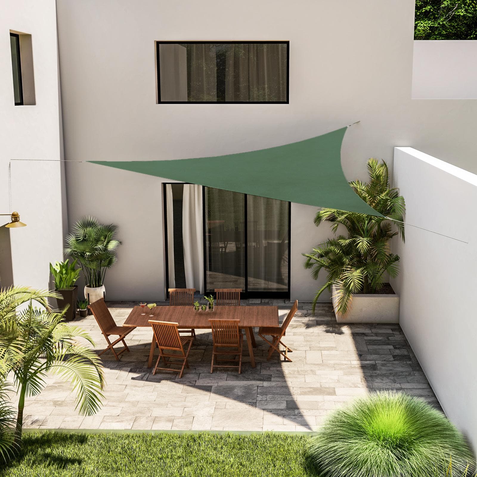 Vela da giardino triangolare 3,6x3,6x3,6 m in poliestere idrorepellente verde 180 gr - Solaris