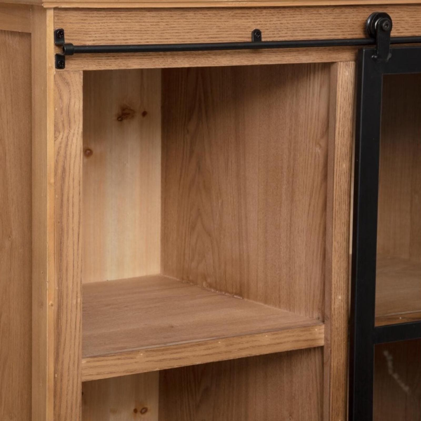 Libreria 80x150h cm in legno impiallacciato in abete e metallo con 2 cassetti e anta scorrevole in vetro - Zelanda