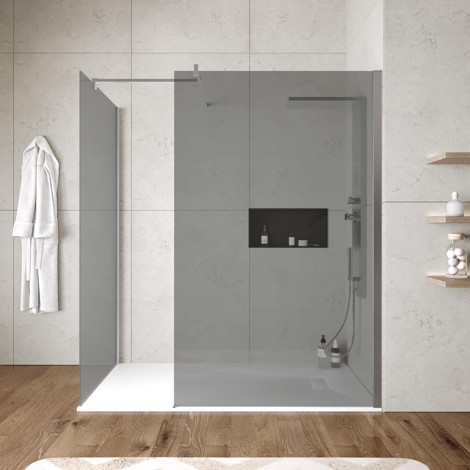 Walk-in fume angolare 80x120 vetro temperato anticalcare reversibile 200h - Keep