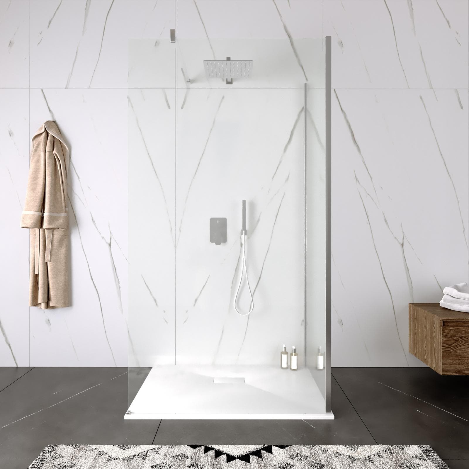 Box doccia walk-in 70x100 cm angolare con vetro trasparente e profilo cromo 200h - Keep