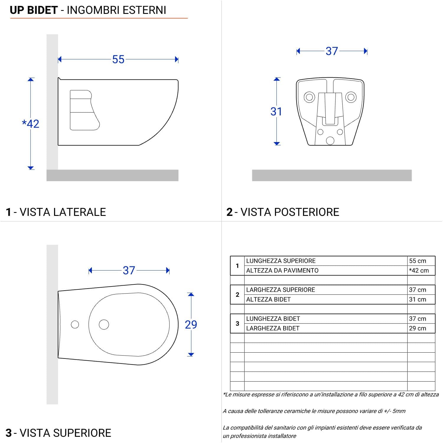 Wc sospeso con copriwc + bidet Up Sanitosco ausilio bagno accessibile