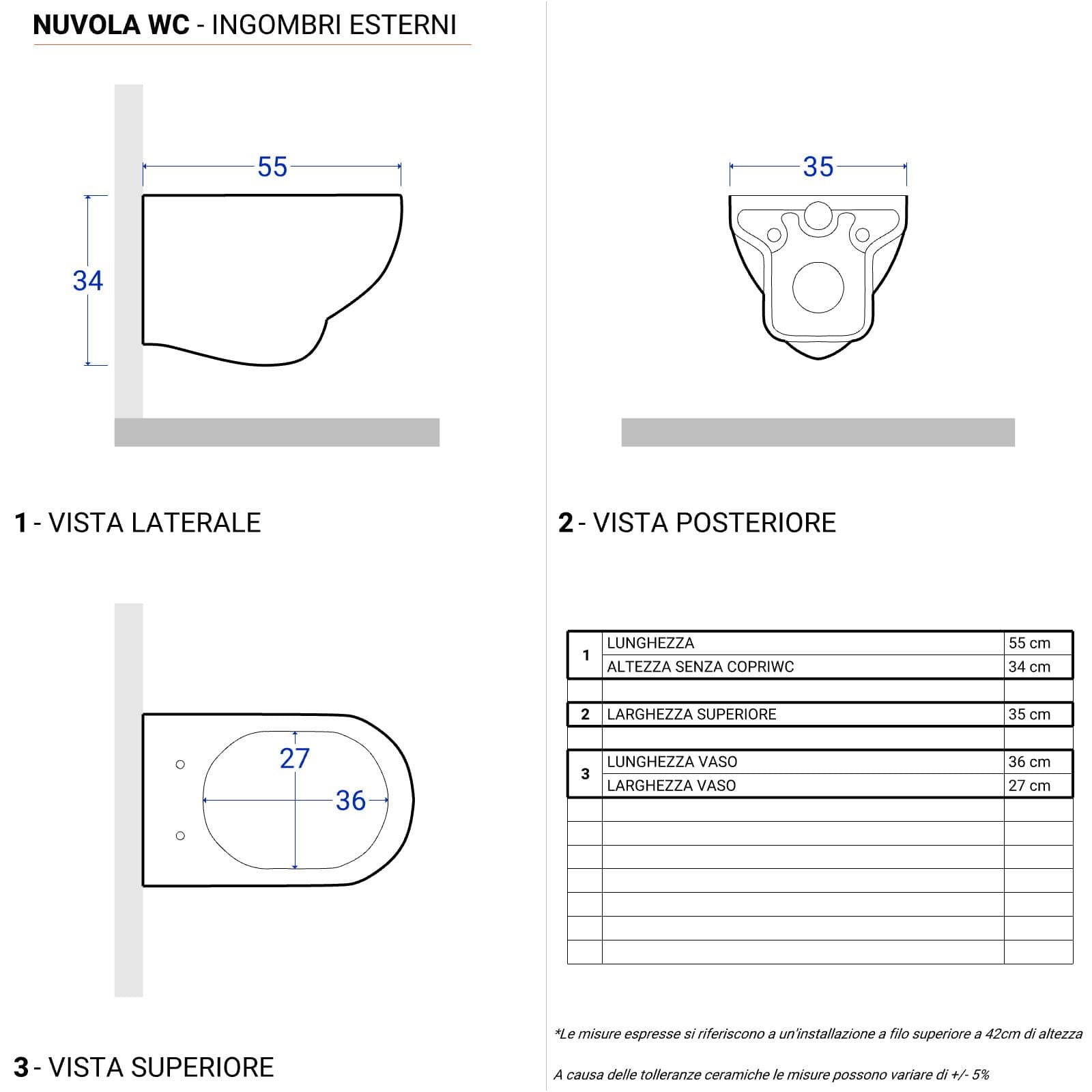 Wc sospeso vaso singolo Azzurra Nuvola in ceramica wc e sedile softclose