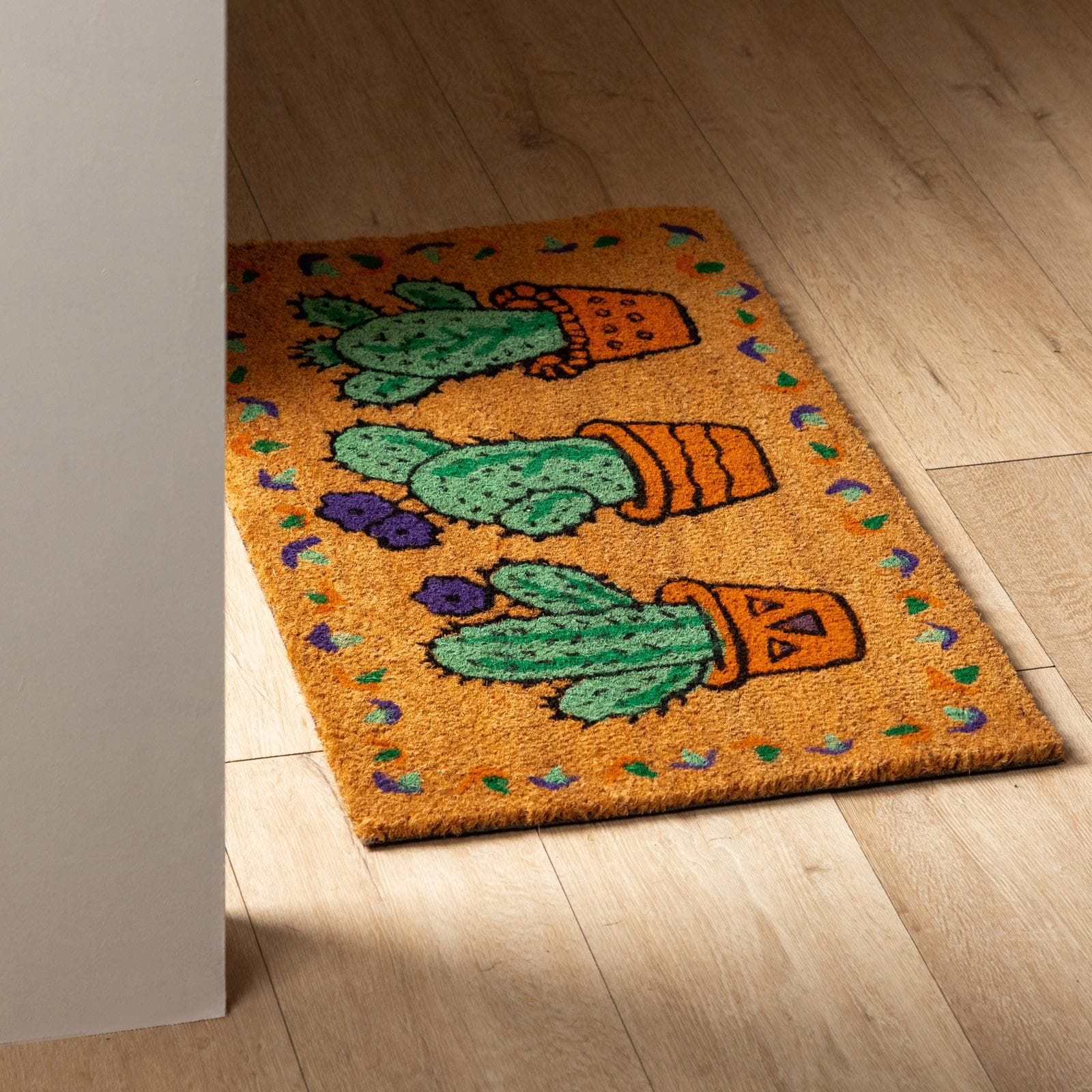 Zerbino 45x75 cm in coir naturale con disegno cactus
