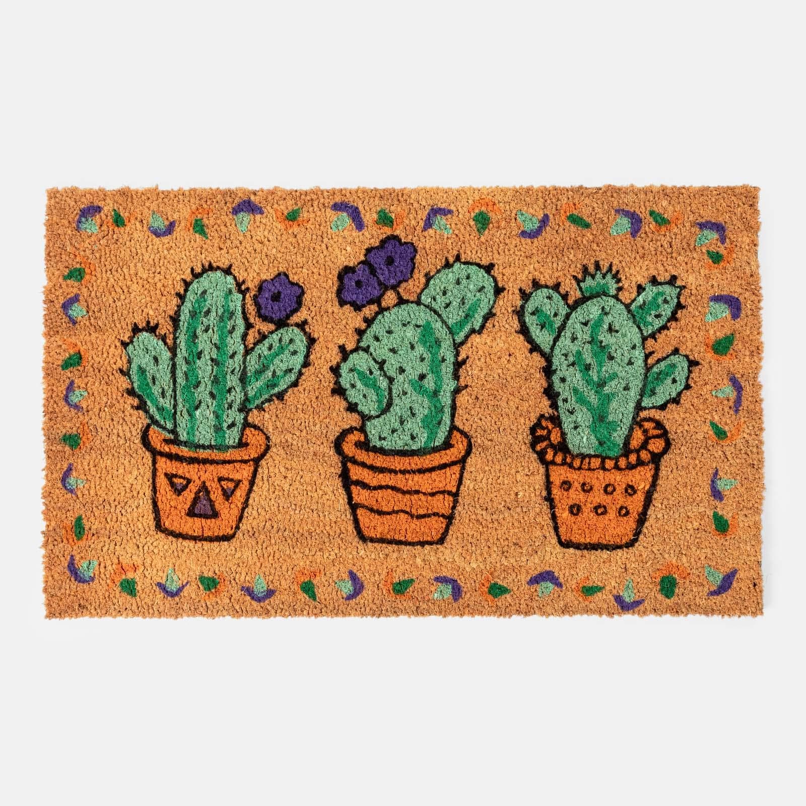 Zerbino 45x75 cm in coir naturale con disegno cactus