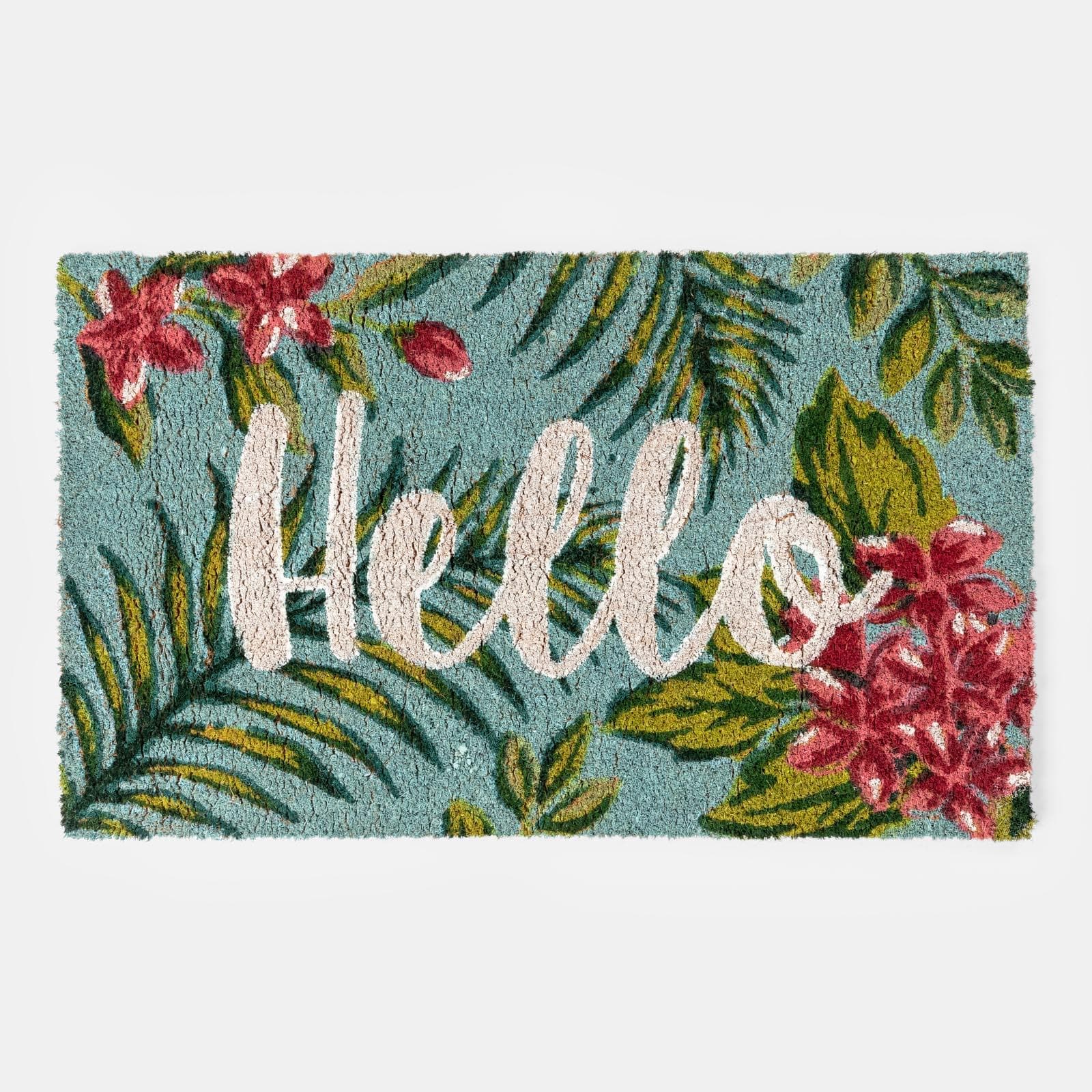Zerbino Hello 45x75 cm in coir naturale con disegno floreale