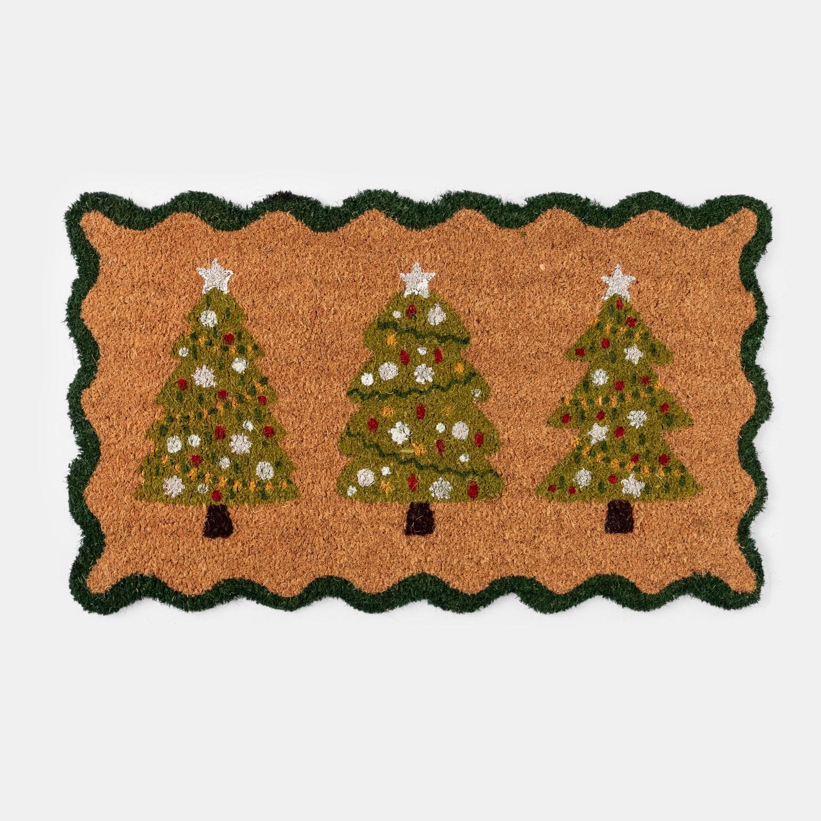 Zerbino natalizio 45x75 cm in coir con disegno alberi di natale