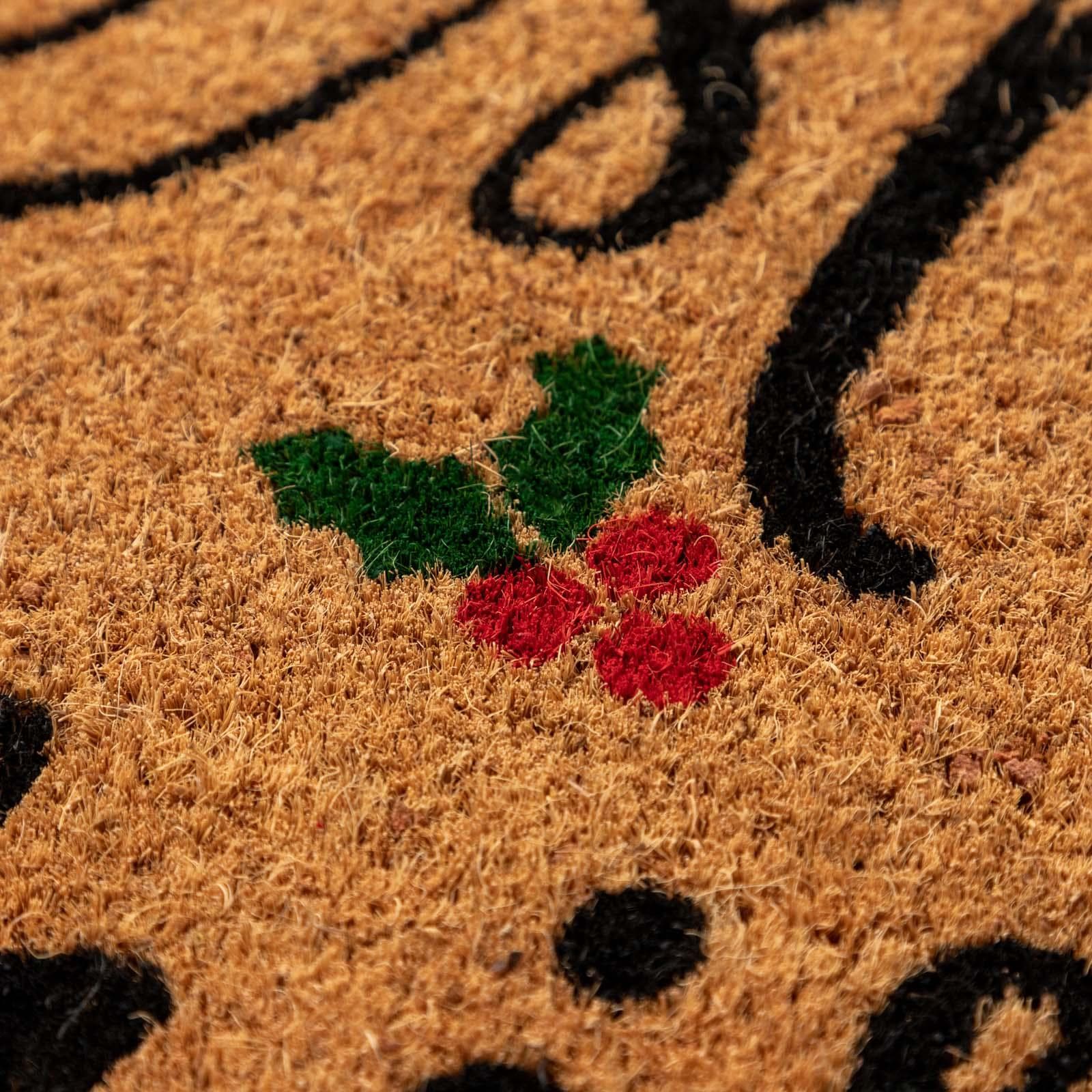 Zerbino natalizio 45x75 cm in coir Merry Christmas con bacche di agrifoglio